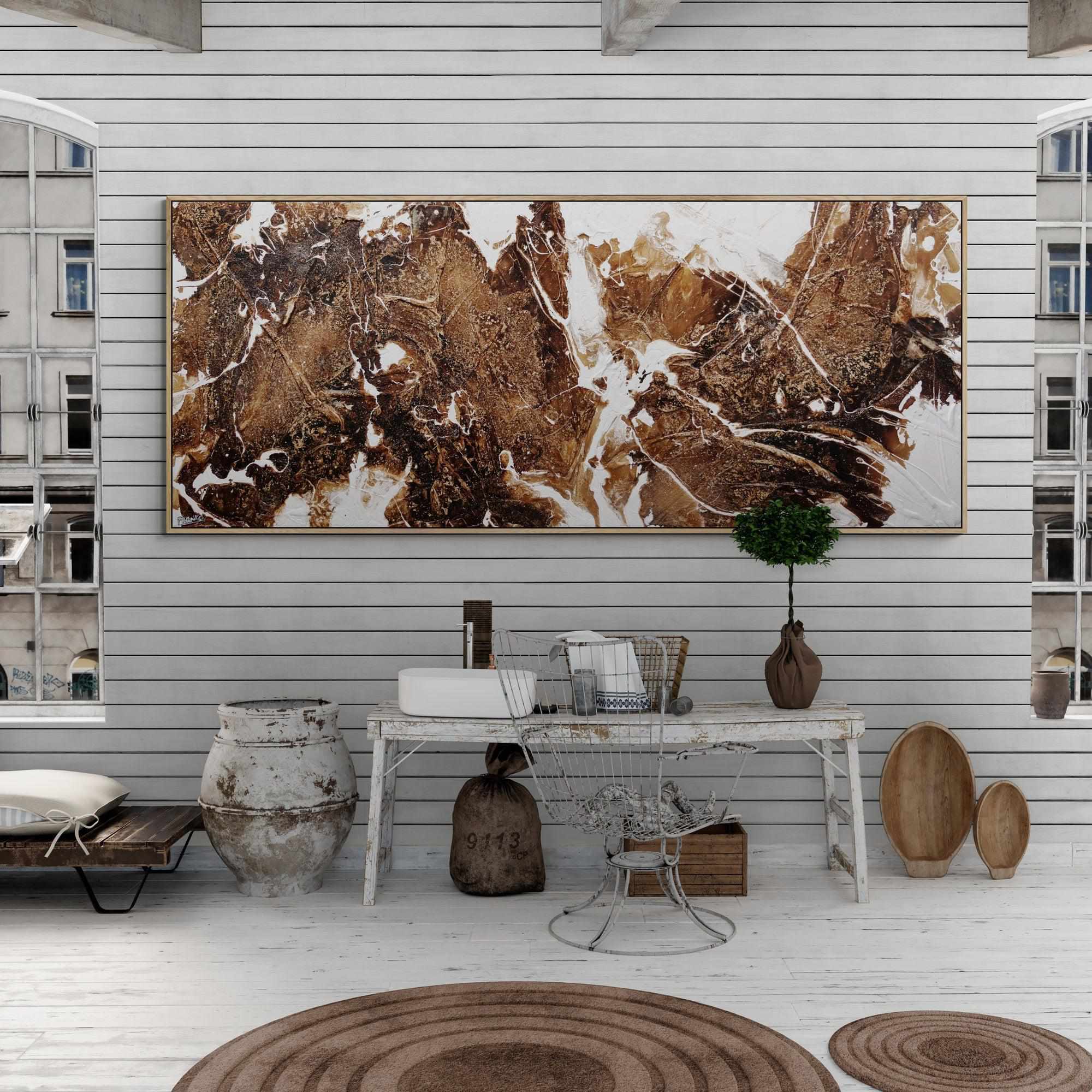 Illicit Honeycomb 240cm x 100cm Rust White Textured Abstract Painting (SOLD)-Abstract-Franko-[Franko]-[huge_art]-[Australia]-Franklin Art Studio