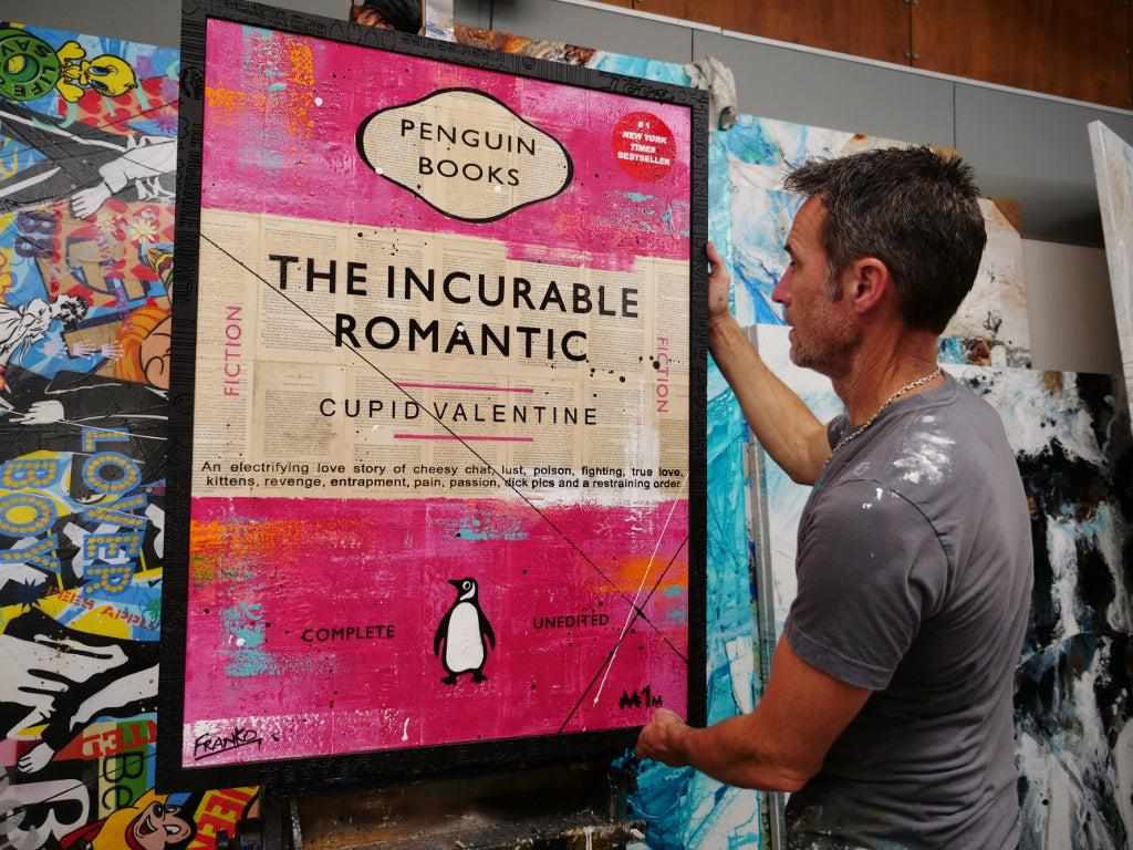 Incurable 75cm x 100cm The Incurable Romantic Urban Pop Book Club Painting With Custom Etched Frame (SOLD)