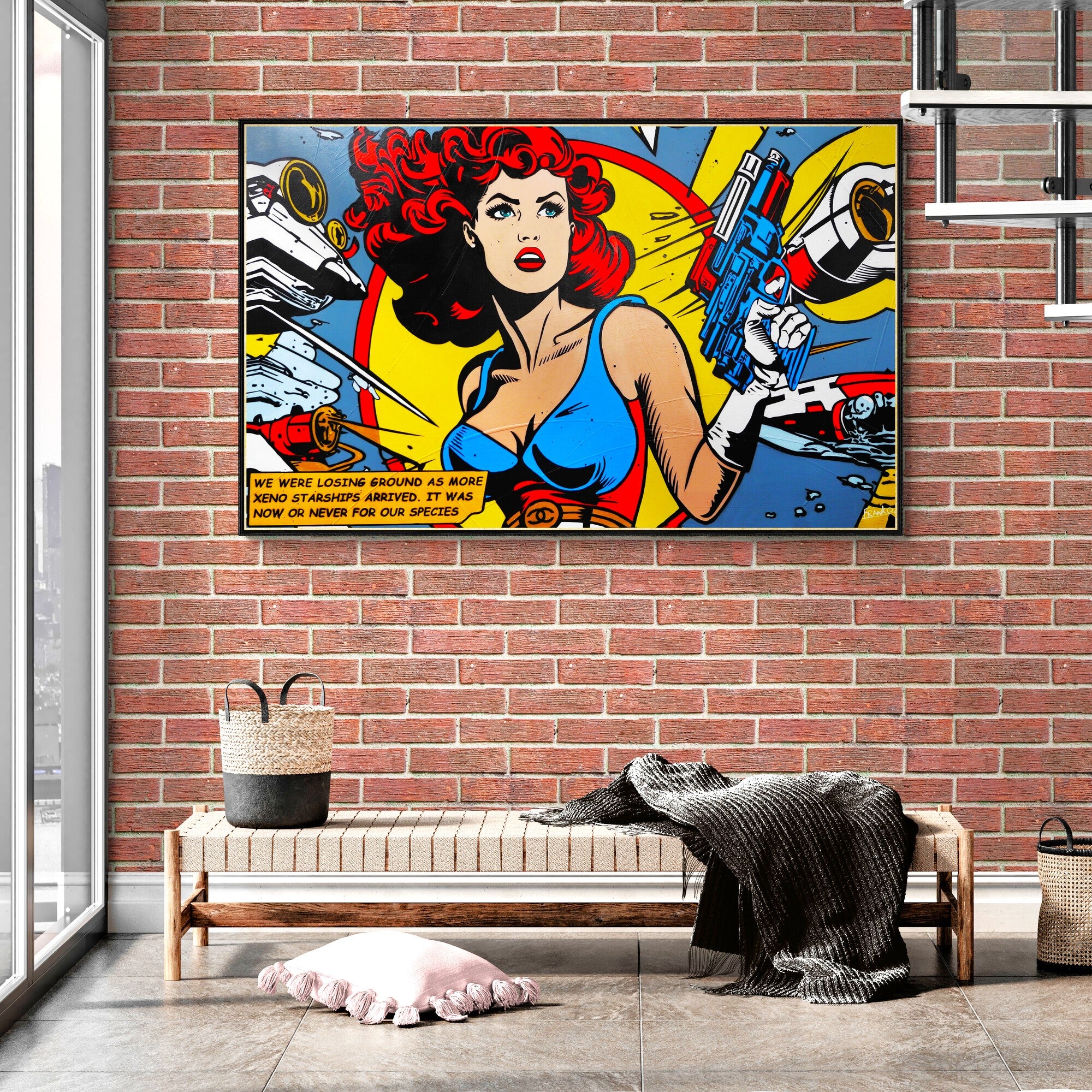 The Starships had arrived 160cm x 100cm Woman in Space War Textured Urban Pop Art Painting (SOLD)