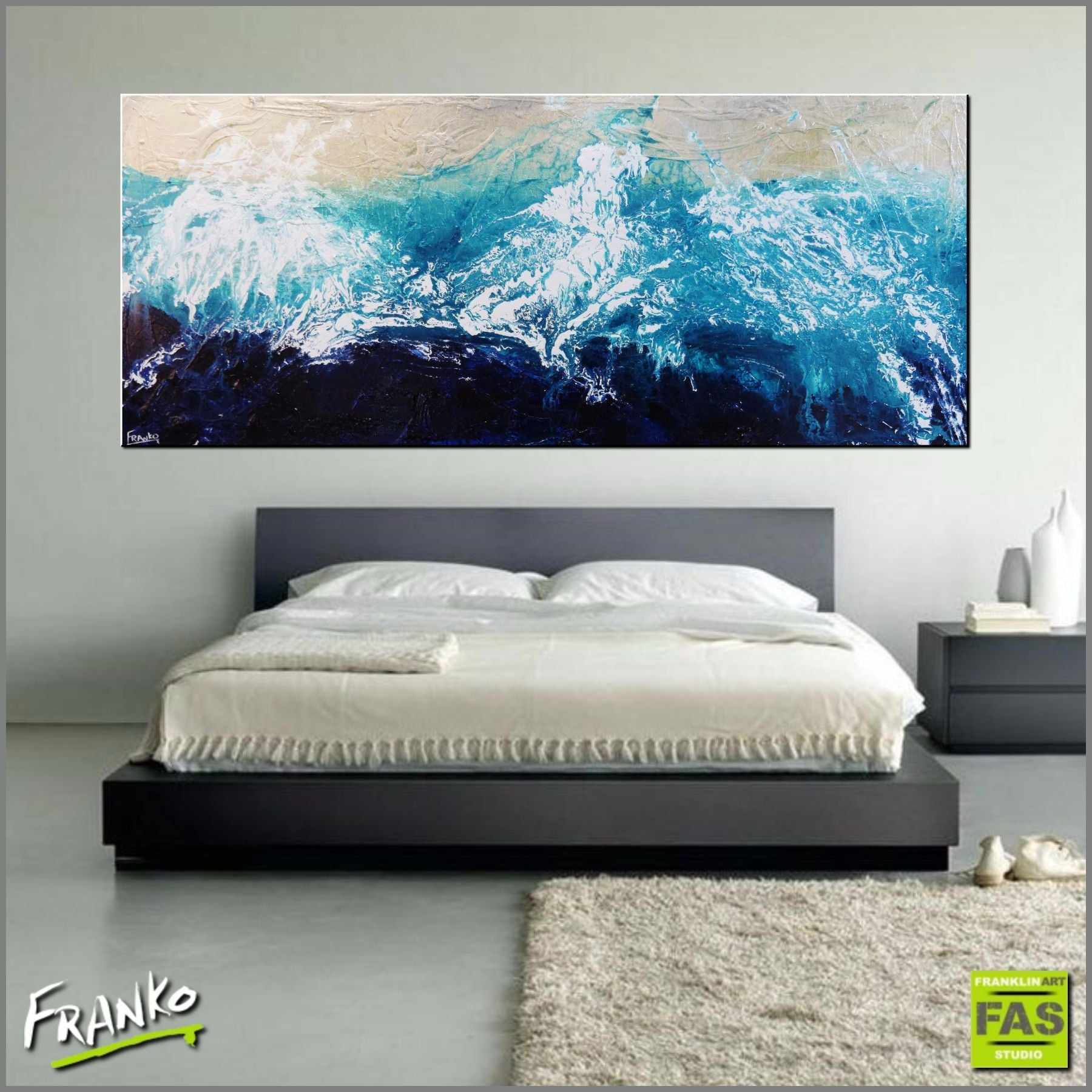 Infused Beach Wash 240cm x 100cm Blue Abstract Painting (SOLD)-abstract-Franko-[Franko]-[huge_art]-[Australia]-Franklin Art Studio