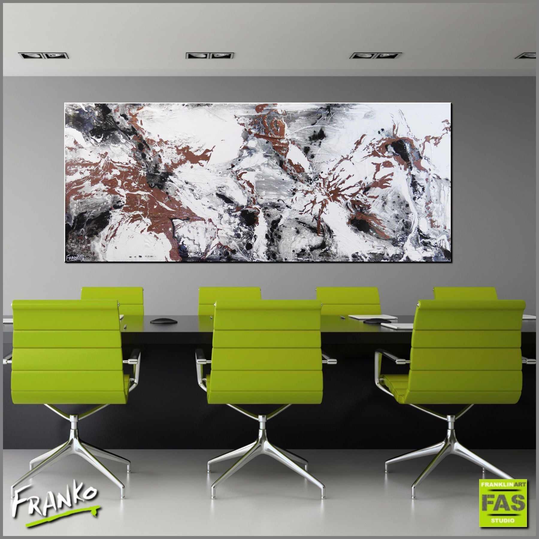 Infused Copper Moments 240cm x 100cm Copper White Abstract Painting (SOLD)-abstract-Franko-[Franko]-[huge_art]-[Australia]-Franklin Art Studio