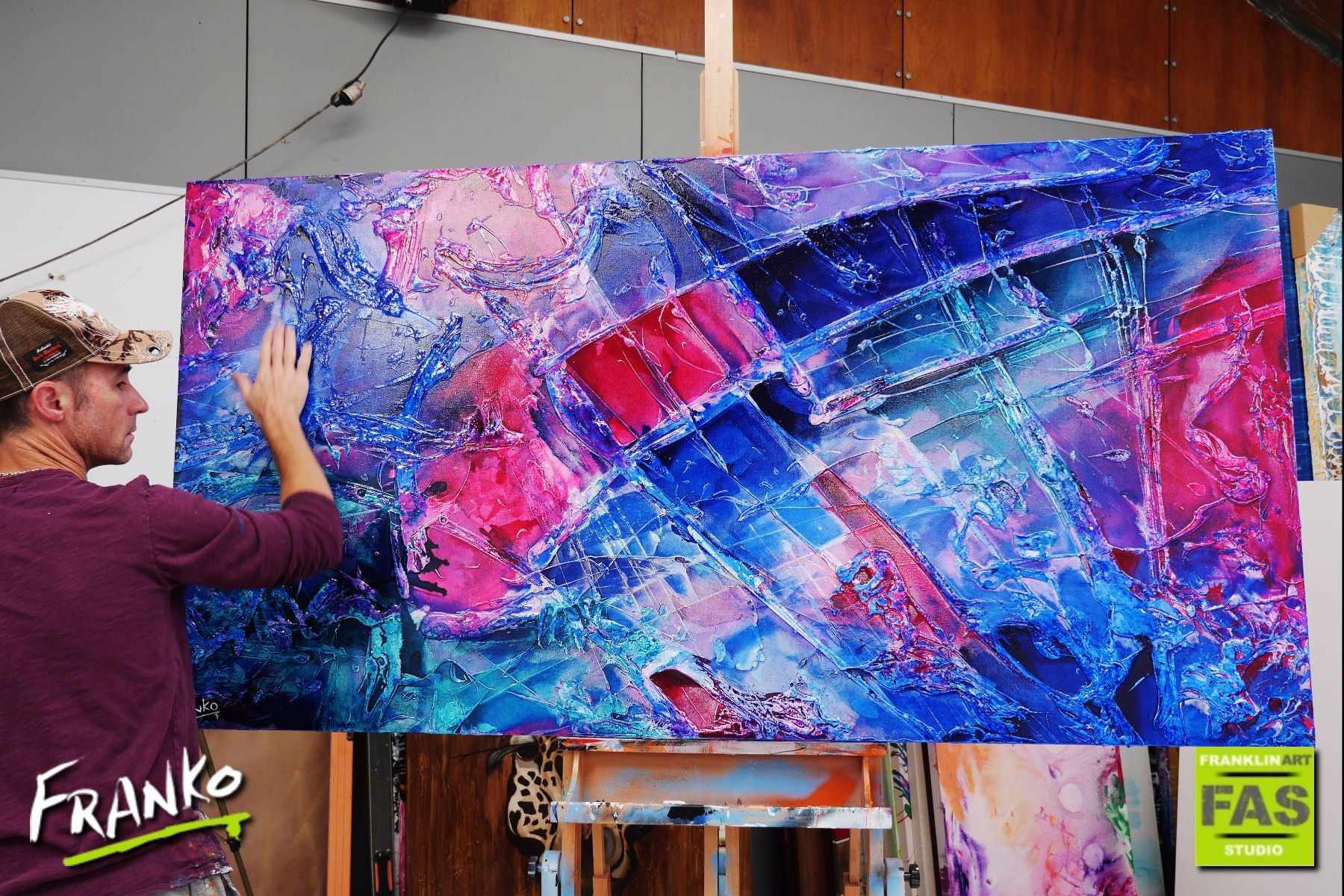 Infused Ink Romance 190cm x 100cm Blue Pink Purple Abstract Painting (SOLD)-abstract-[Franko Artist]-[Gold Coast]-[Brisbane]-[Huge]-Franklin Art Studio
