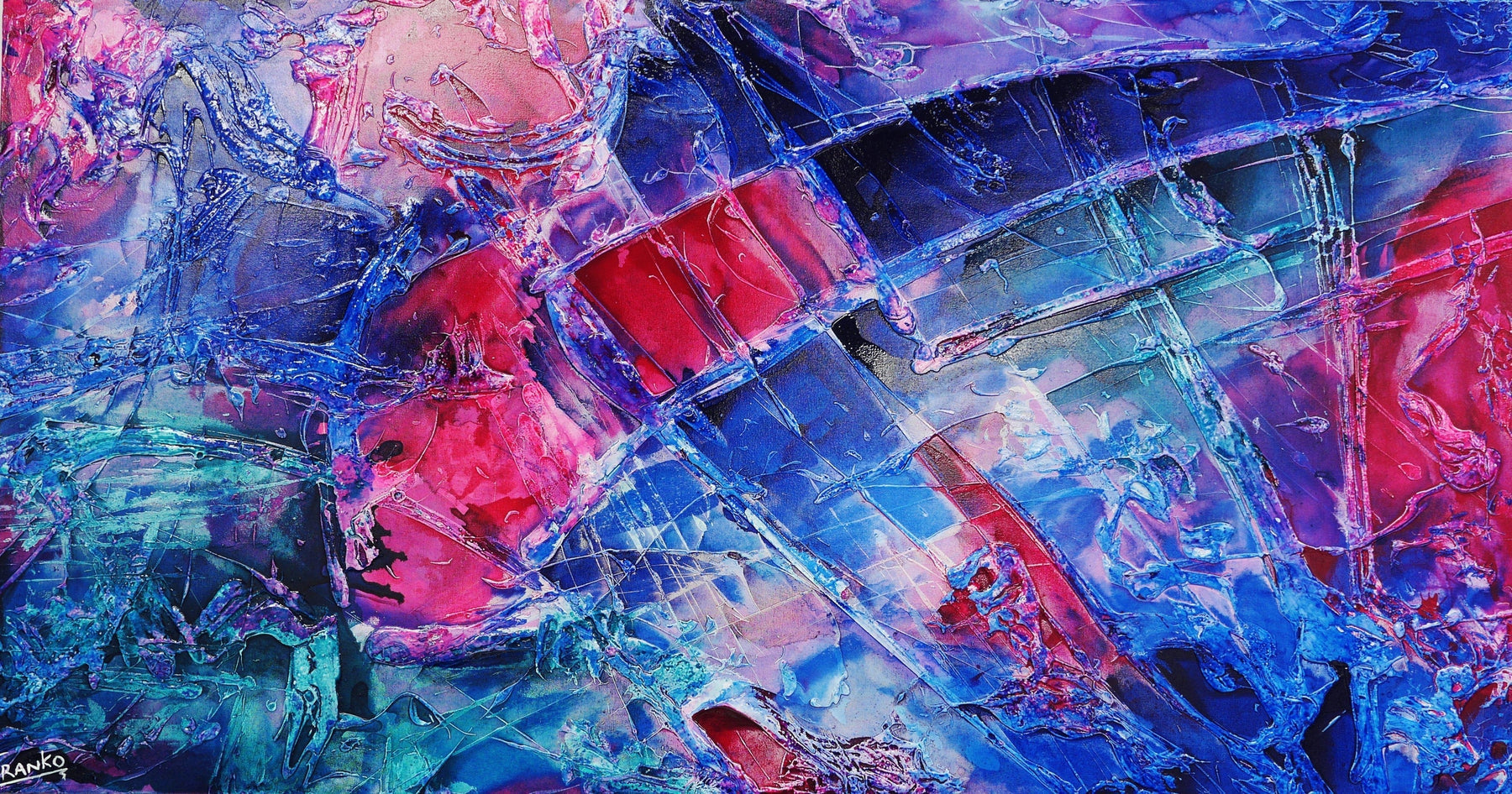 Infused Ink Romance 190cm x 100cm Blue Pink Purple Abstract Painting (SOLD)-abstract-[Franko ]-[Gallery]-[popular]-[Australia]-Franklin Art Studio