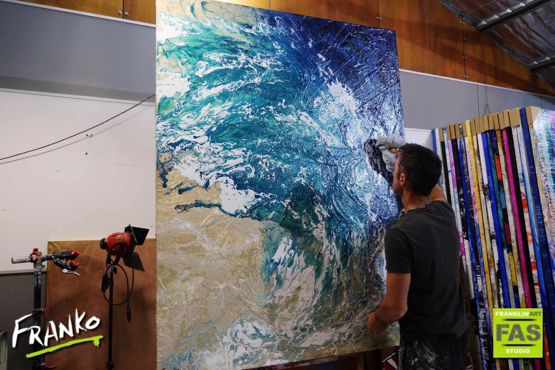 Infused Reef 140cm x 180cm Blue White Creme Abstract Painting (SOLD)-abstract-Franko-[franko_artist]-[Art]-[interior_design]-Franklin Art Studio