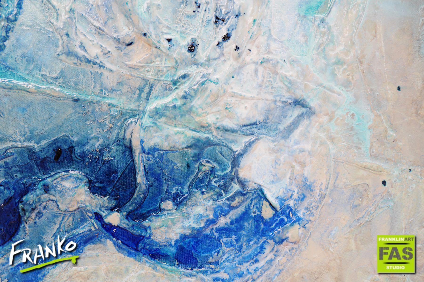 Ink Blue Infusion 120cm x 150cm White Blue Abstract Painting (SOLD)