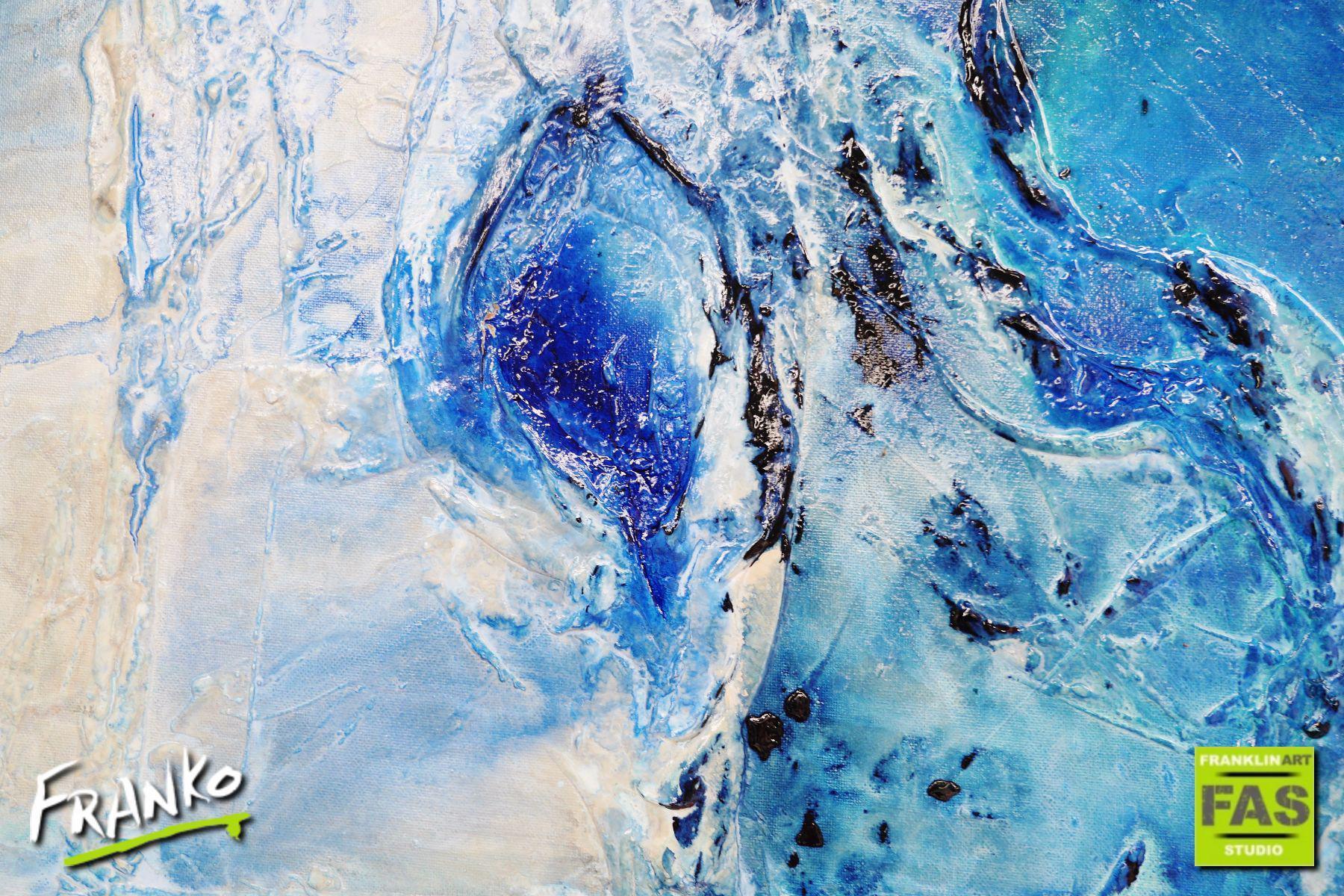 Ink Blue Infusion 120cm x 150cm White Blue Abstract Painting (SOLD)