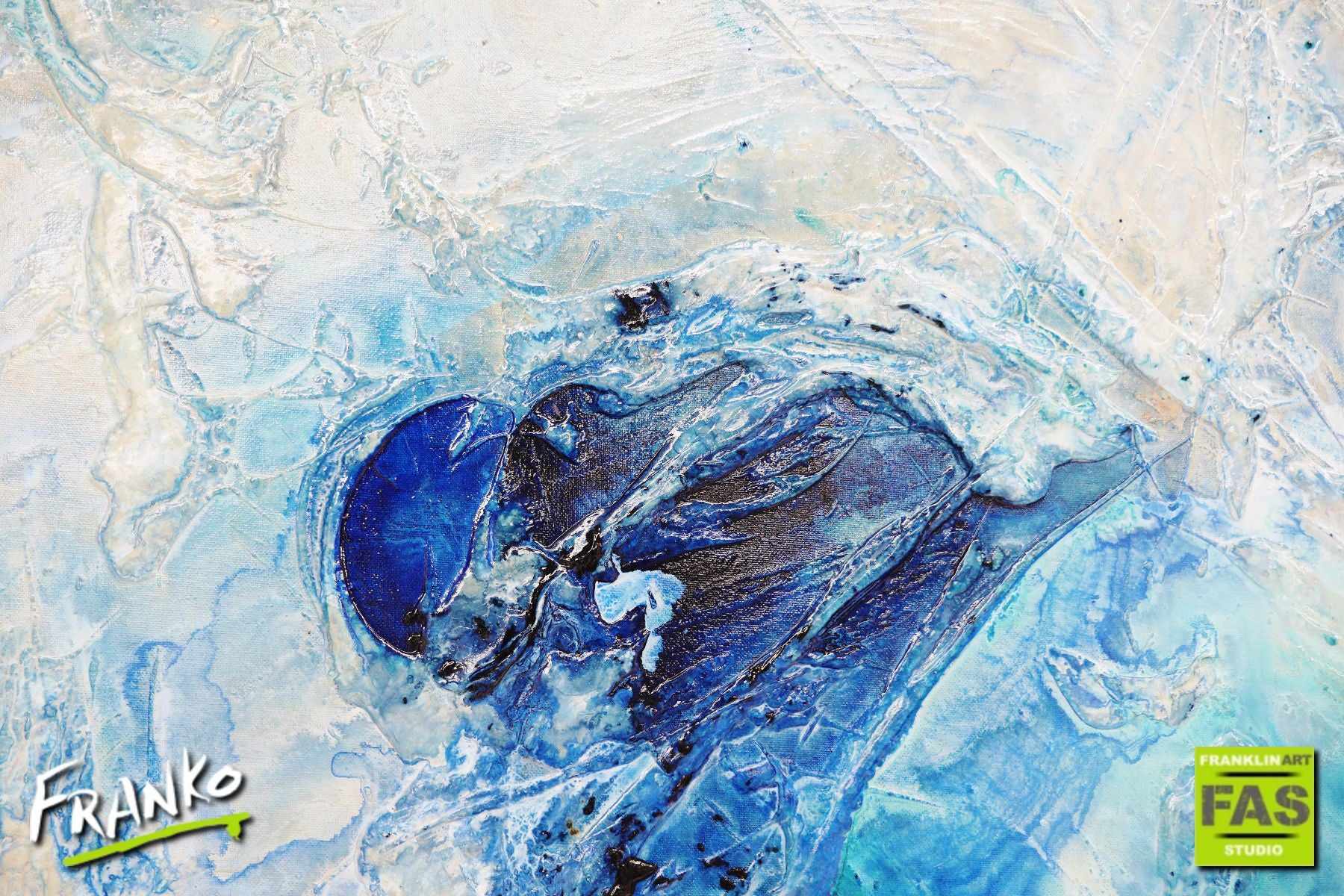Ink Blue Infusion 120cm x 150cm White Blue Abstract Painting (SOLD)-abstract-[Franko]-[Artist]-[Australia]-[Painting]-Franklin Art Studio