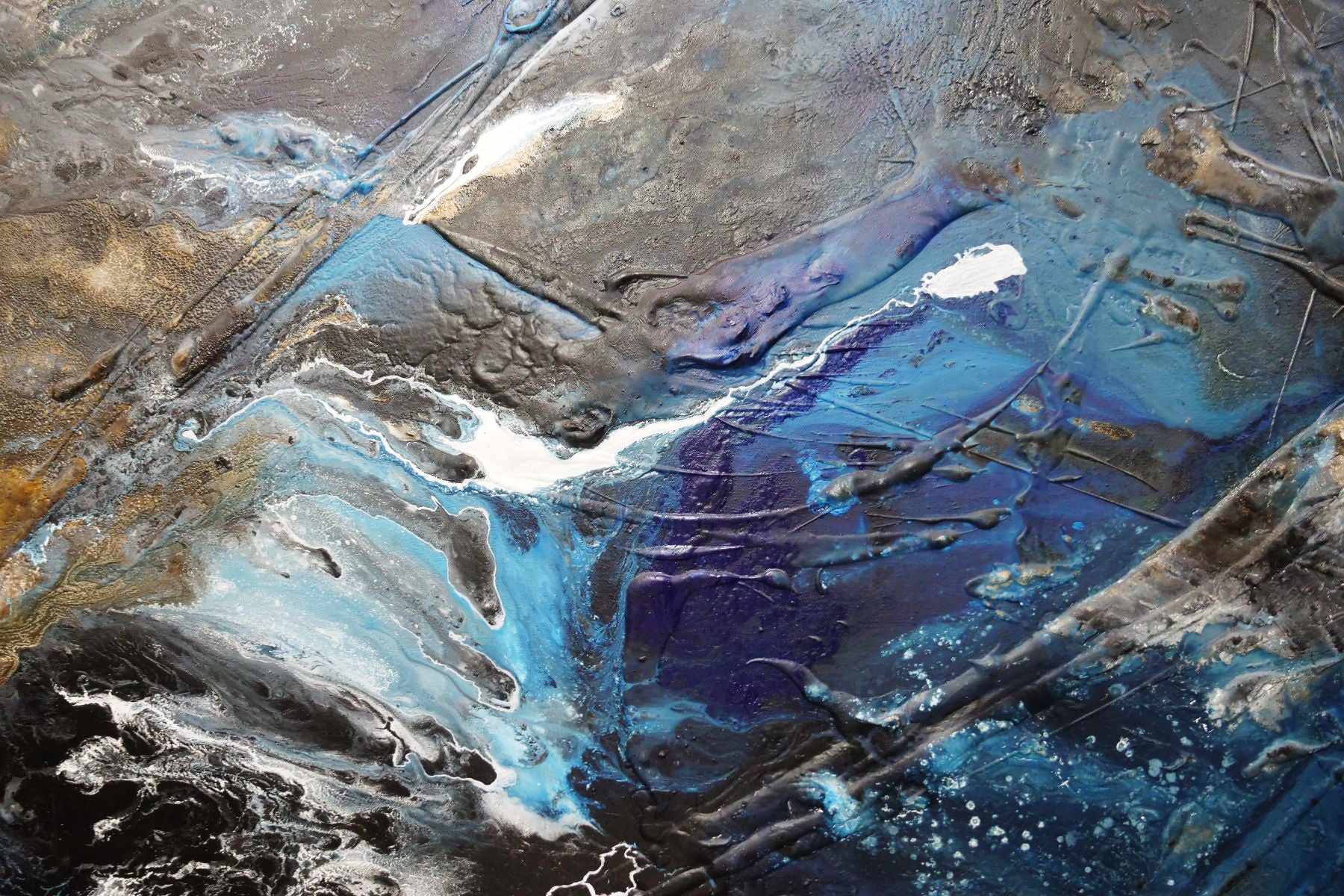 Ink Clash 140cm x 100cm Black Blue Textured Abstract Painting (SOLD)-Abstract-[Franko]-[Artist]-[Australia]-[Painting]-Franklin Art Studio