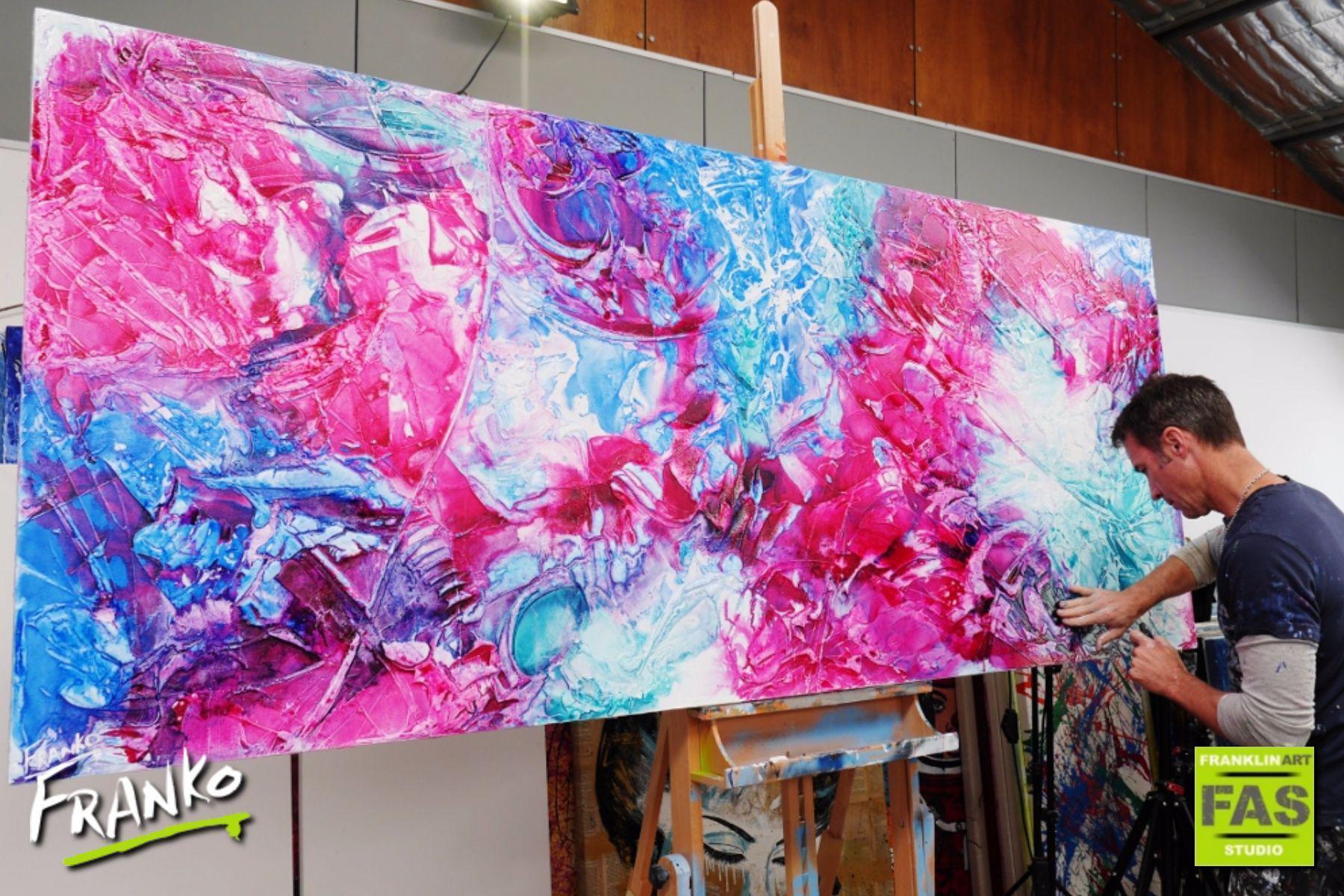 Ink Jazz 240cm x 100cm Pink Blue Abstract Painting (SOLD)-abstract-Franko-[franko_artist]-[Art]-[interior_design]-Franklin Art Studio
