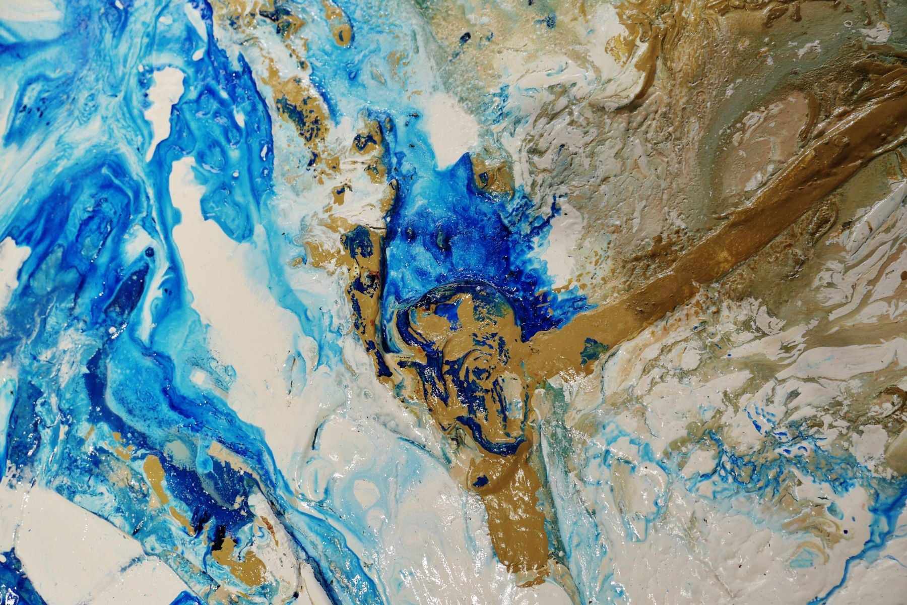 Inked Atoll 190cm x 100cm Cream Blue Textured Abstract Painting (SOLD)