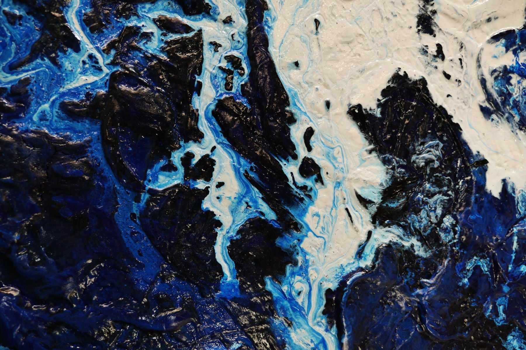 Inked Atoll 190cm x 100cm Cream Blue Textured Abstract Painting (SOLD)-Abstract-[Franko]-[Artist]-[Australia]-[Painting]-Franklin Art Studio