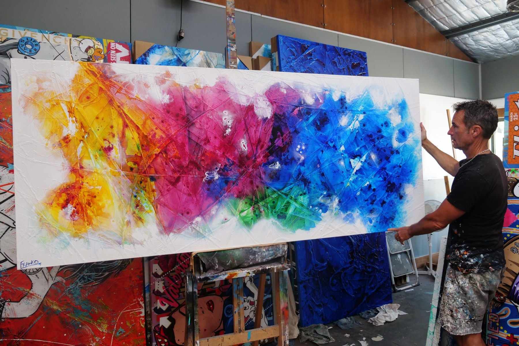 Inked Colour Pop 240cm x 100cm Colourful Textured Abstract Painting (SOLD)-Abstract-Franko-[franko_artist]-[Art]-[interior_design]-Franklin Art Studio