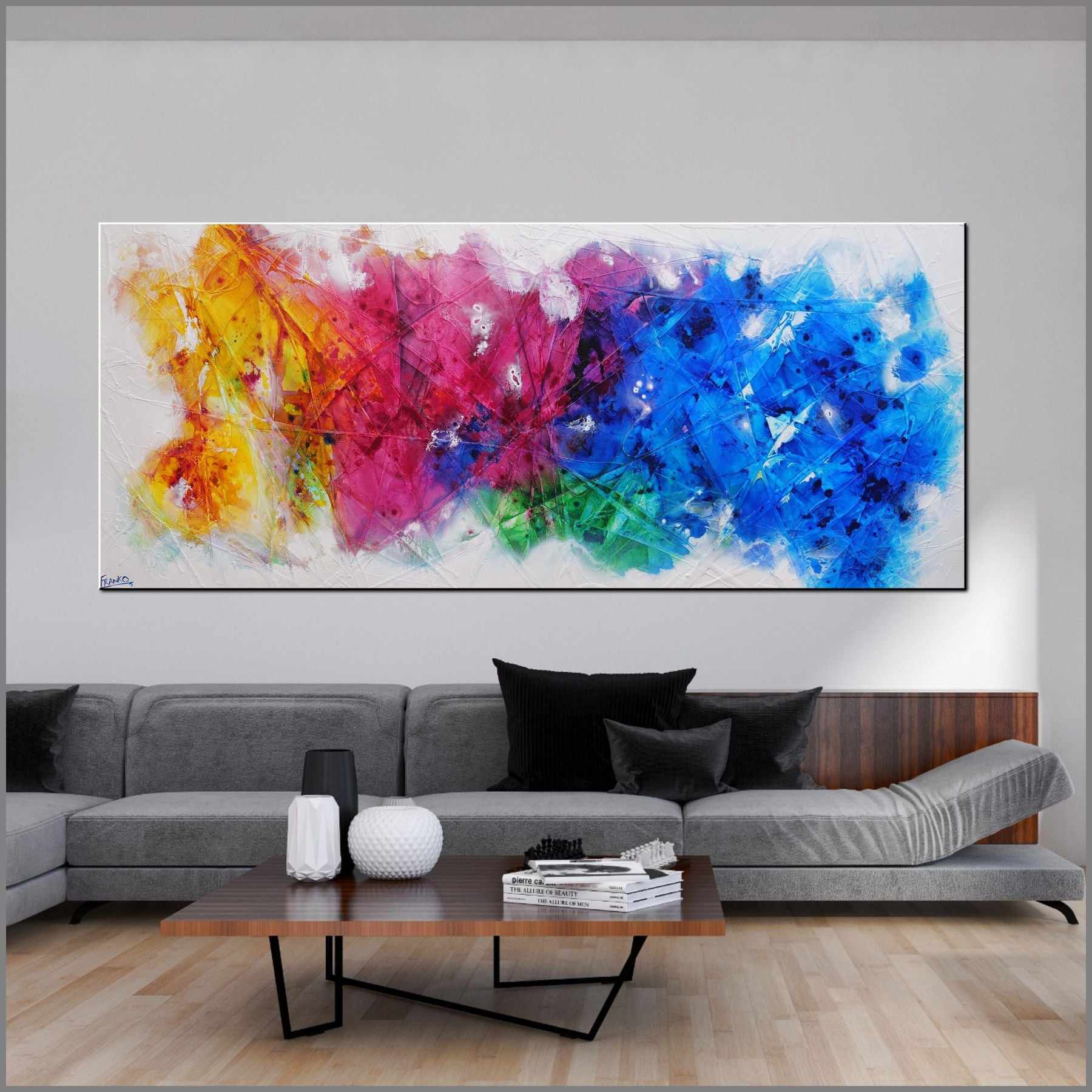 Inked Colour Pop 240cm x 100cm Colourful Textured Abstract Painting (SOLD)-Abstract-Franko-[Franko]-[huge_art]-[Australia]-Franklin Art Studio