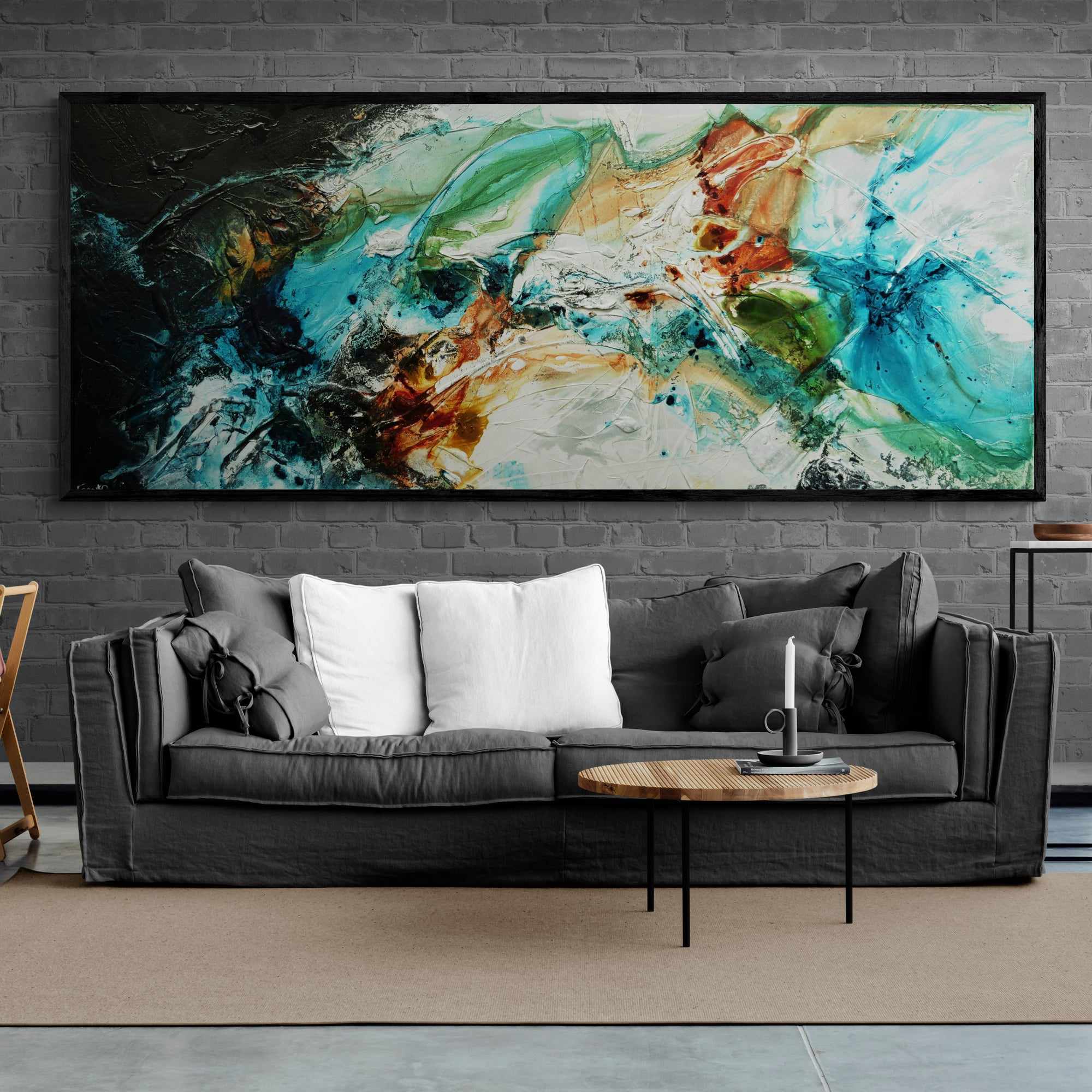 Iron and Oxide 240cm x 100cm Black White Teal Textured Abstract Painting (SOLD)-Abstract-Franko-[franko_artist]-[Art]-[interior_design]-Franklin Art Studio