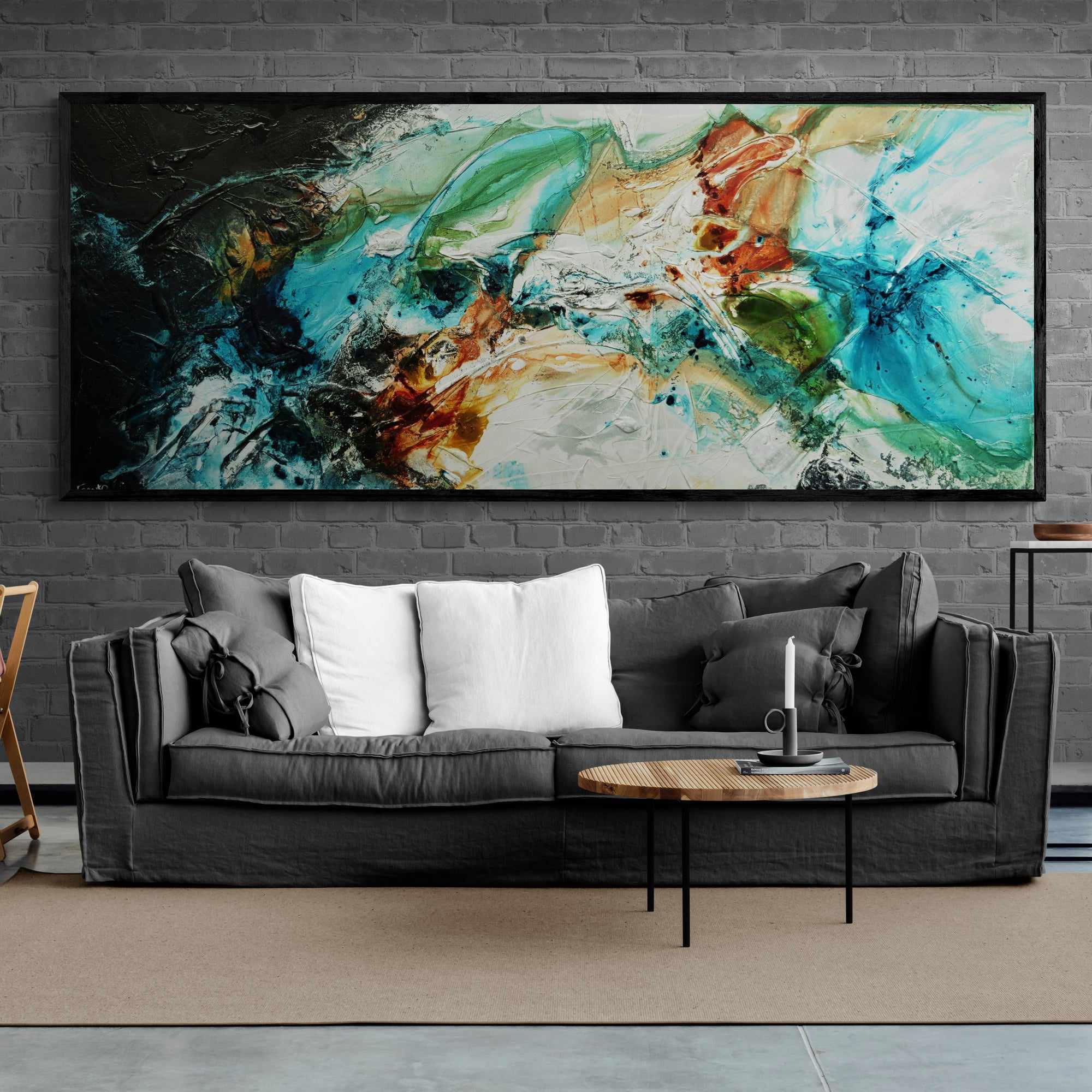 Iron and Oxide 240cm x 100cm Black White Teal Textured Abstract Painting (SOLD)-Abstract-[Franko Artist]-[Gold Coast]-[Brisbane]-[Huge]-Franklin Art Studio