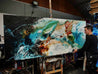 Iron and Oxide 240cm x 100cm Black White Teal Textured Abstract Painting (SOLD)-Abstract-[Franko Artist]-[Cheryl]-[Wendy]-[Gabriela]-Franklin Art Studio