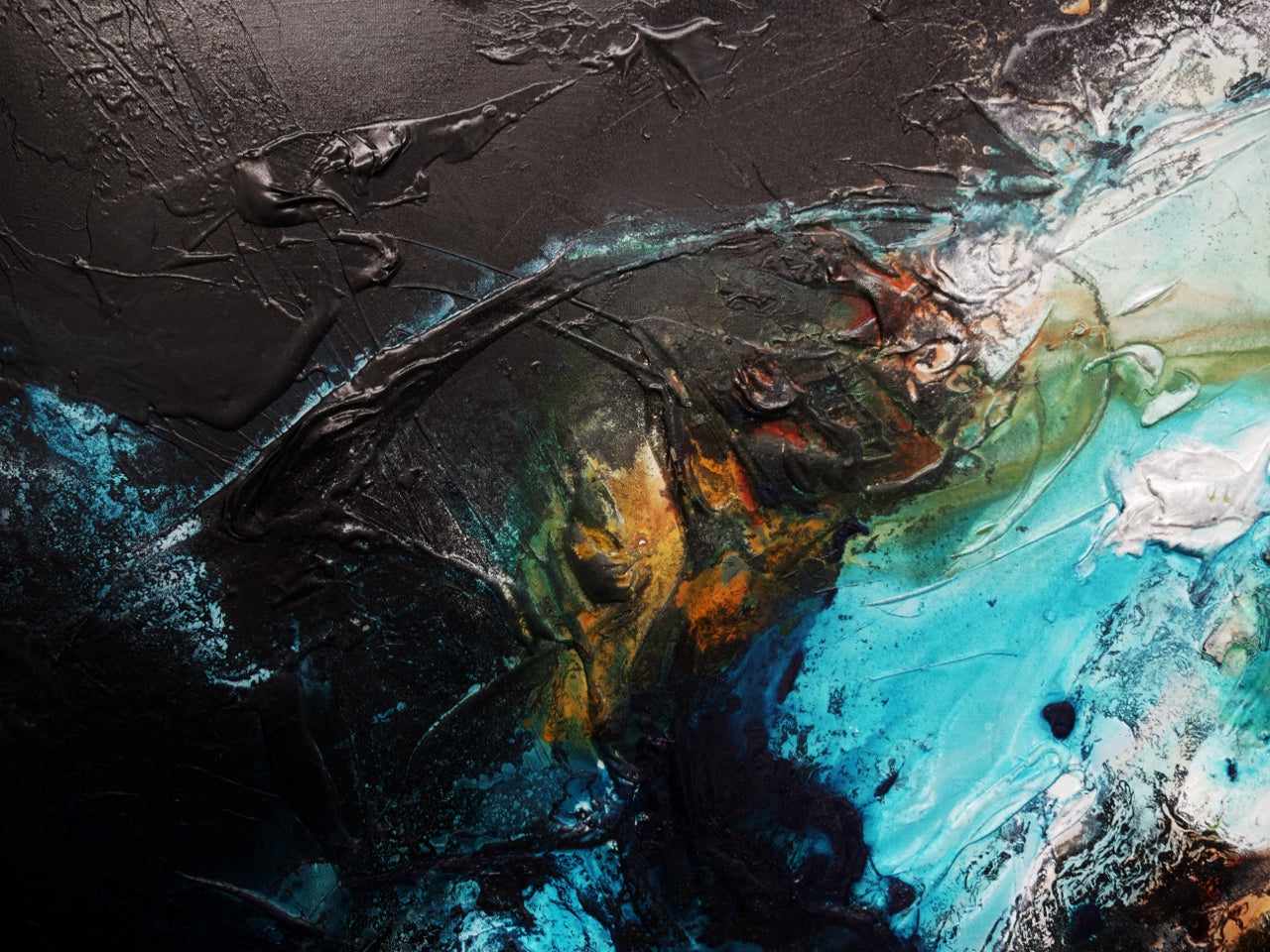 Iron and Oxide 240cm x 100cm Black White Teal Textured Abstract Painting (SOLD)