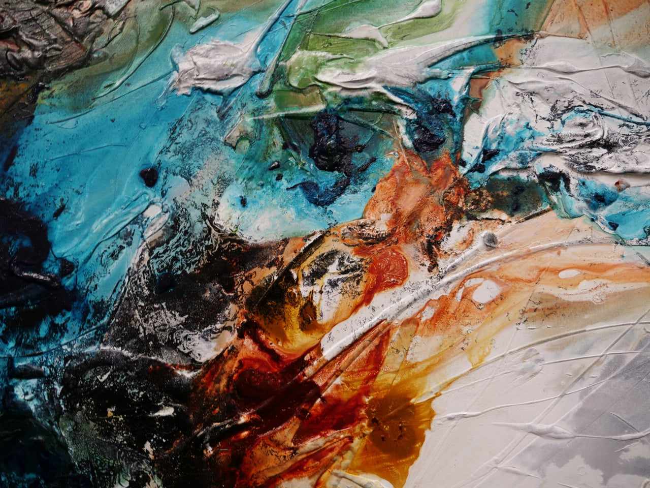 Iron and Oxide 240cm x 100cm Black White Teal Textured Abstract Painting (SOLD)