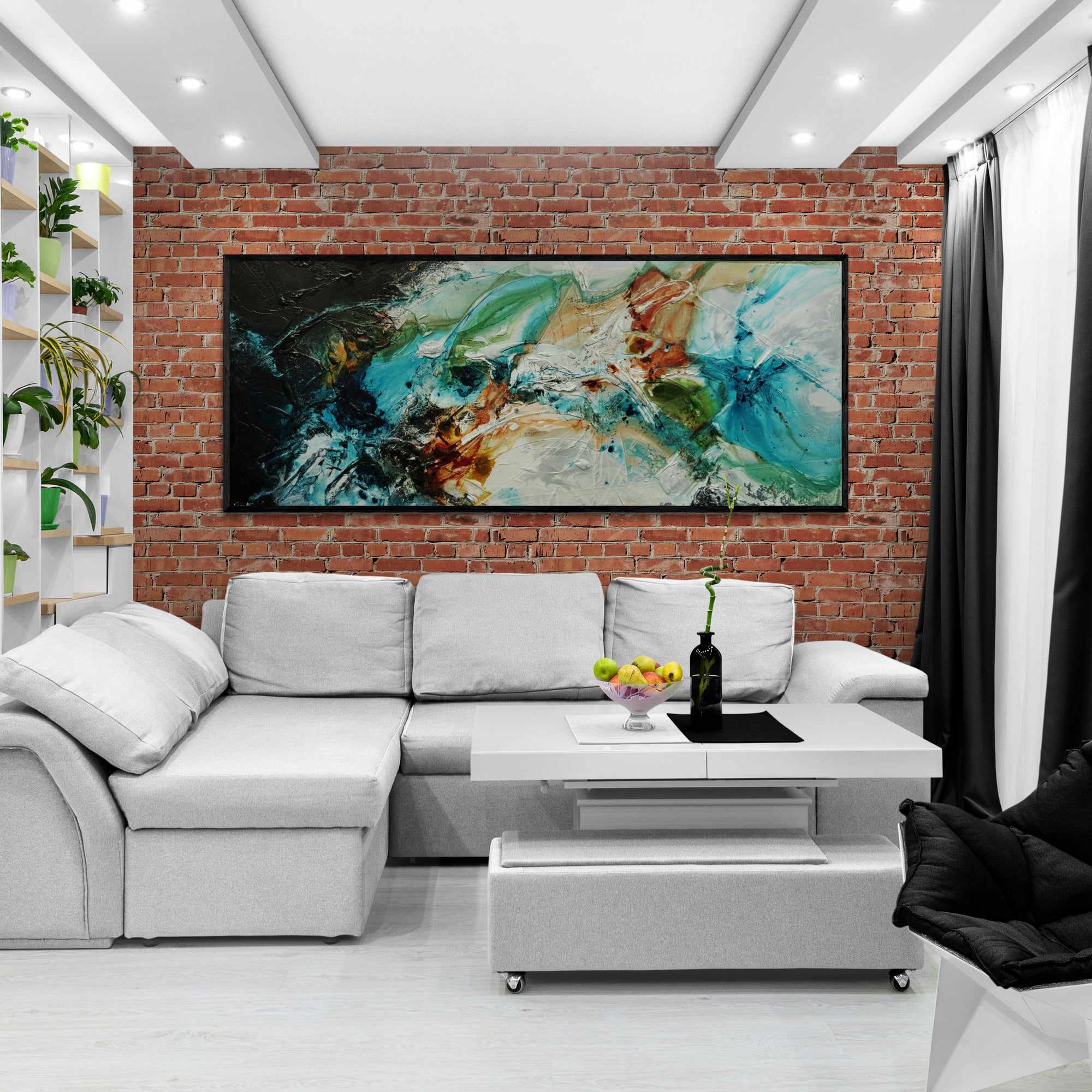Iron and Oxide 240cm x 100cm Black White Teal Textured Abstract Painting (SOLD)-Abstract-Franko-[huge]-[Australian]-[best Selling]-Franklin Art Studio