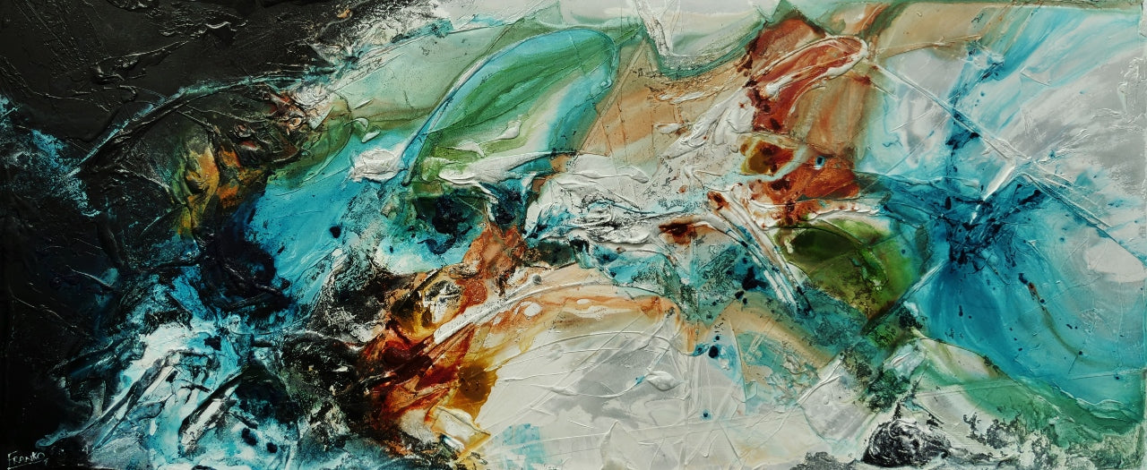Iron and Oxide 240cm x 100cm Black White Teal Textured Abstract Painting (SOLD)-Abstract-[Franko ]-[Gallery]-[popular]-[Australia]-Franklin Art Studio