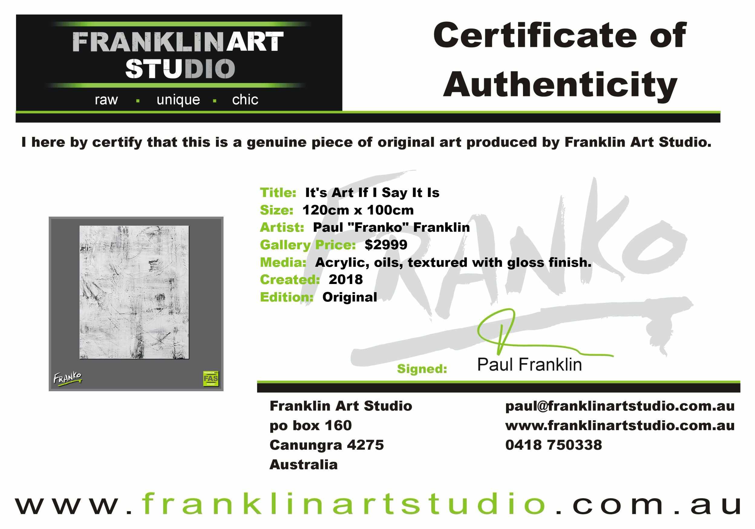 It's Art If I Say It Is 120cm x 100cm Black White Abstract Painting (SOLD)-Abstract-Franko-[franko_art]-[beautiful_Art]-[The_Block]-Franklin Art Studio