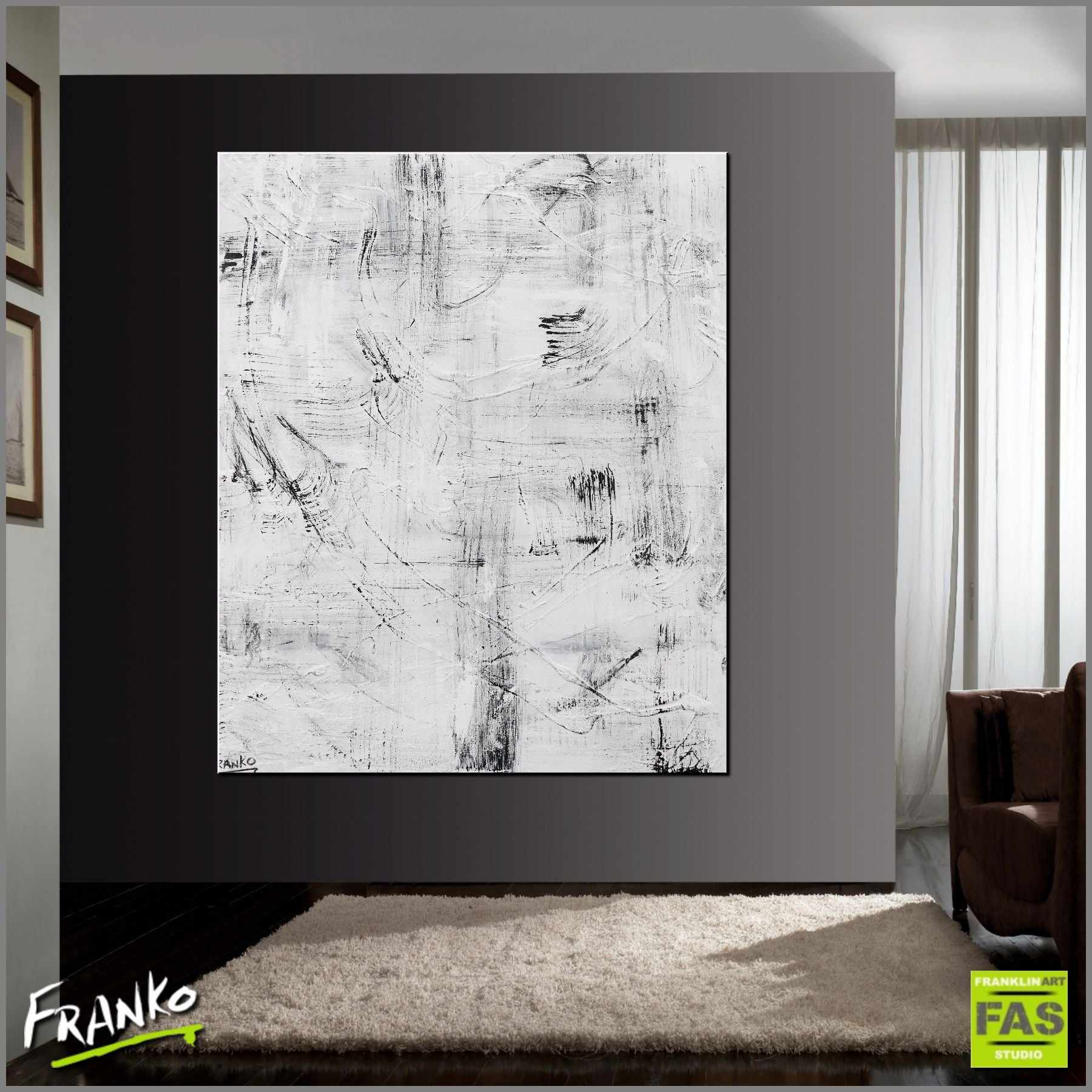 It's Art If I Say It Is 120cm x 100cm Black White Abstract Painting (SOLD)-Abstract-Franko-[huge]-[Australian]-[best Selling]-Franklin Art Studio