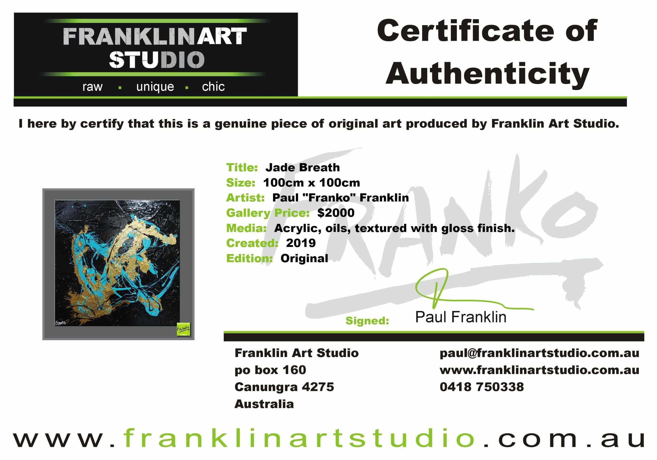 Jade Breath 100cm x 100cm Jade Black Gold Textured Abstract Painting (SOLD)-Abstract-Franko-[franko_art]-[beautiful_Art]-[The_Block]-Franklin Art Studio