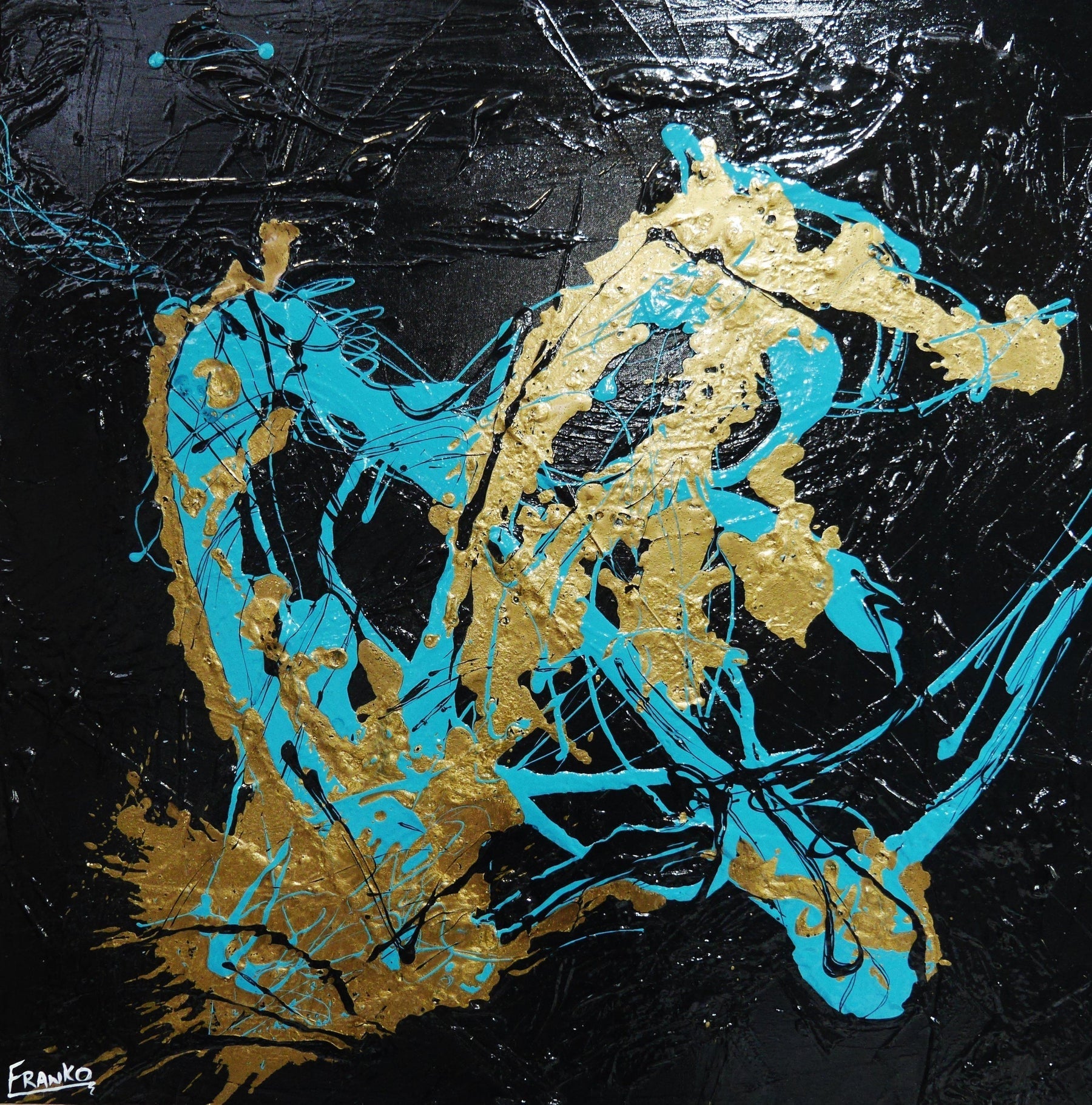 Jade Breath 100cm x 100cm Jade Black Gold Textured Abstract Painting (SOLD)-Abstract-Franko-[Franko]-[Australia_Art]-[Art_Lovers_Australia]-Franklin Art Studio