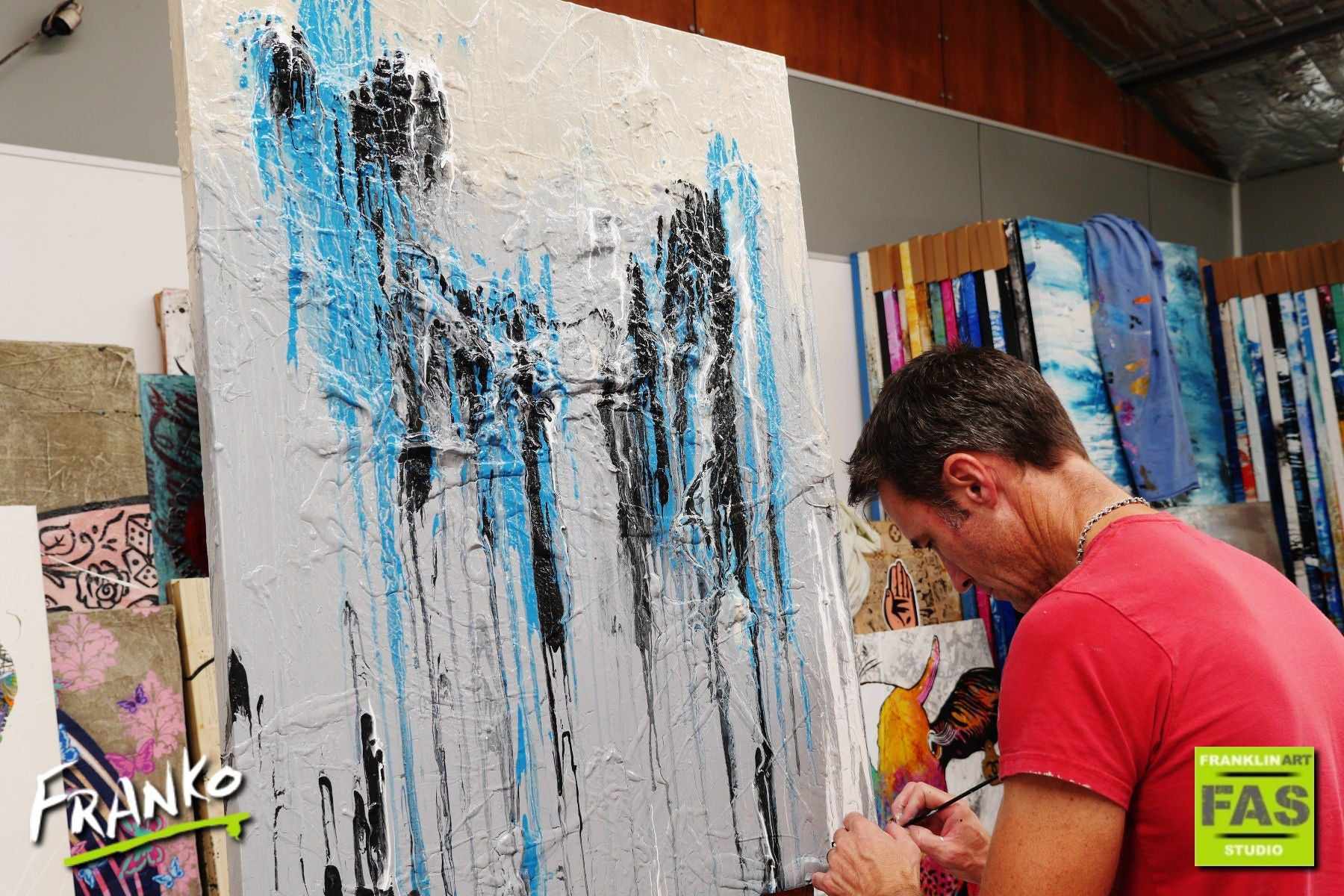 Jaded Grey 75cm x 100cm Grey Jade Black Abstract Painting (SOLD)-Abstract-[Franko Artist]-[Gold Coast]-[Brisbane]-[Huge]-Franklin Art Studio