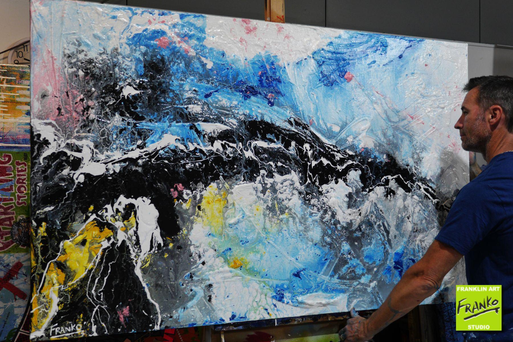 Jelly Dynamite 160cm x 100cm White Blue Black Textured Abstract Painting (SOLD)-Abstract-Franko-[franko_artist]-[Art]-[interior_design]-Franklin Art Studio