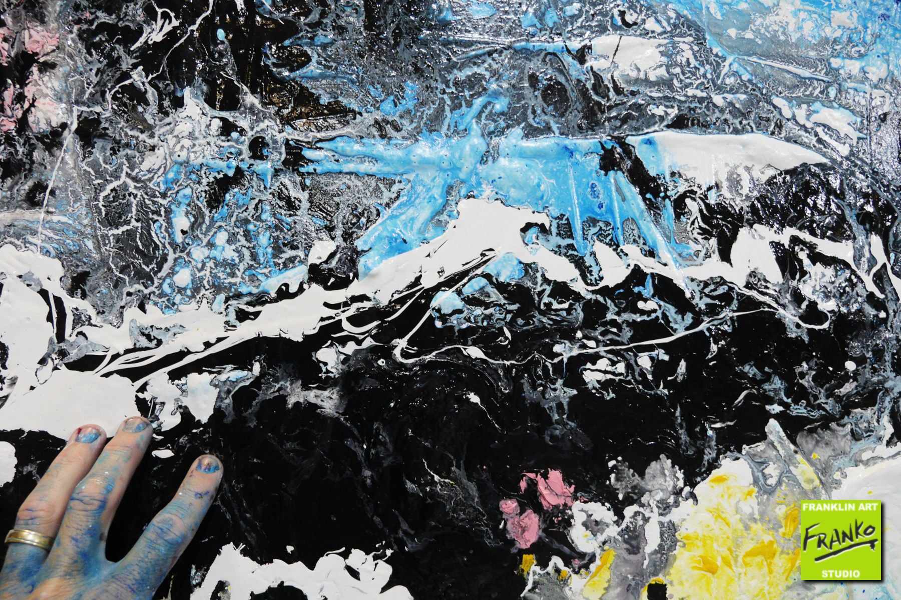 Jelly Dynamite 160cm x 100cm White Blue Black Textured Abstract Painting (SOLD)