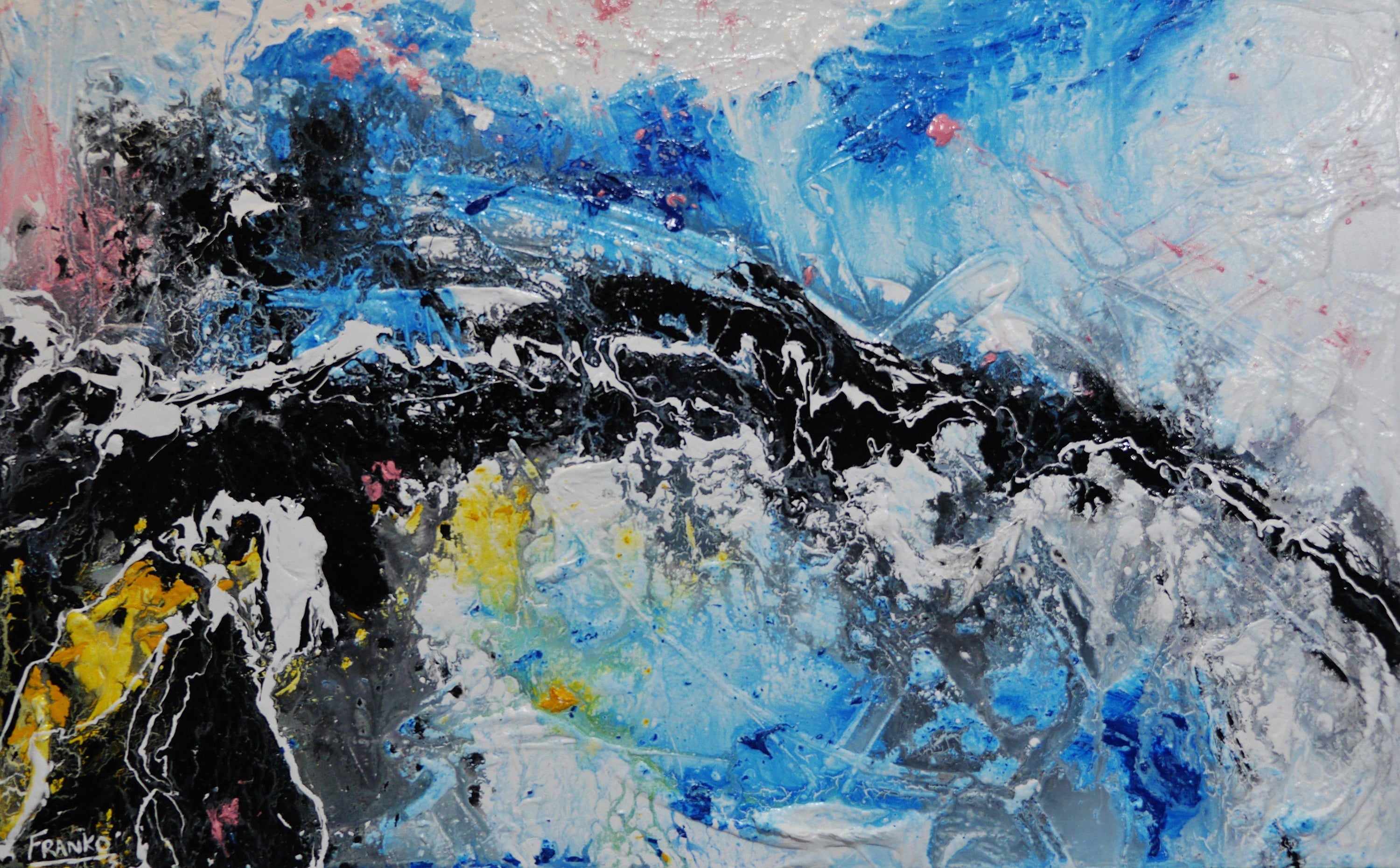 Jelly Dynamite 160cm x 100cm White Blue Black Textured Abstract Painting (SOLD)-Abstract-Franko-[Franko]-[Australia_Art]-[Art_Lovers_Australia]-Franklin Art Studio
