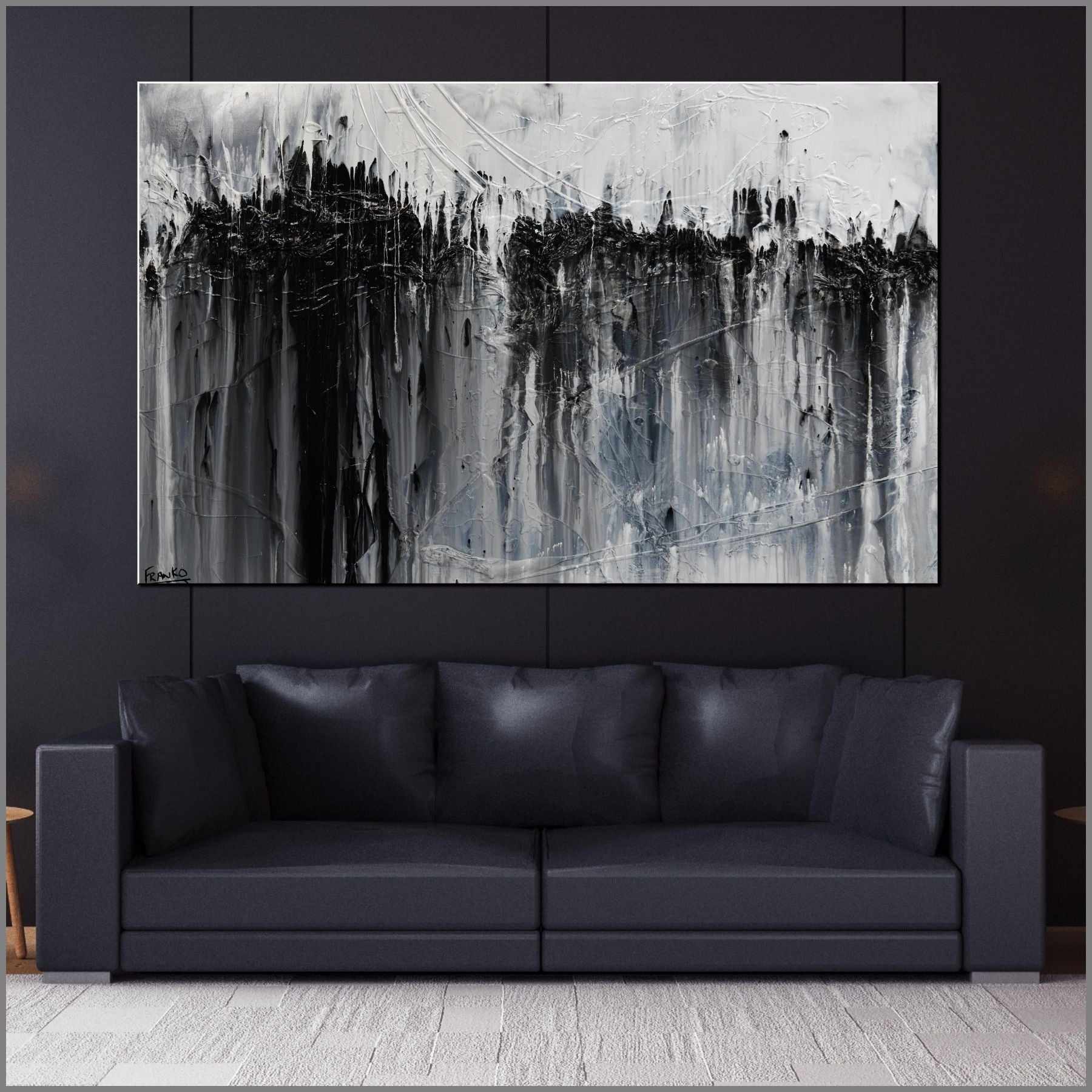 Jellyfish Rumble 160cm x 100cm Black White Grey Textured Abstract Painting (SOLD)-Abstract-Franko-[Franko]-[huge_art]-[Australia]-Franklin Art Studio