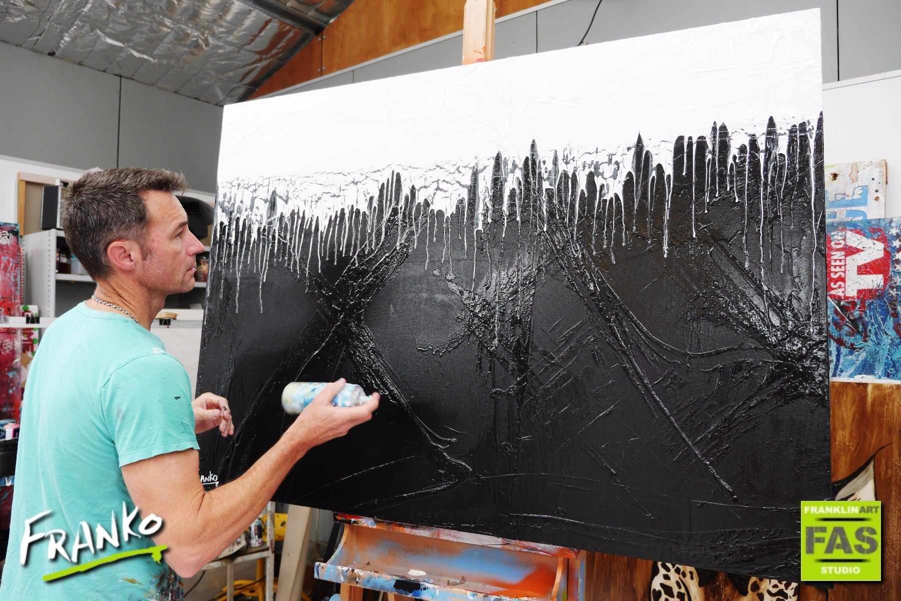 Jellyfish Tango 140cm x 100cm White Black Abstract Painting (SOLD)-abstract-[Franko Artist]-[Gold Coast]-[Brisbane]-[Huge]-Franklin Art Studio