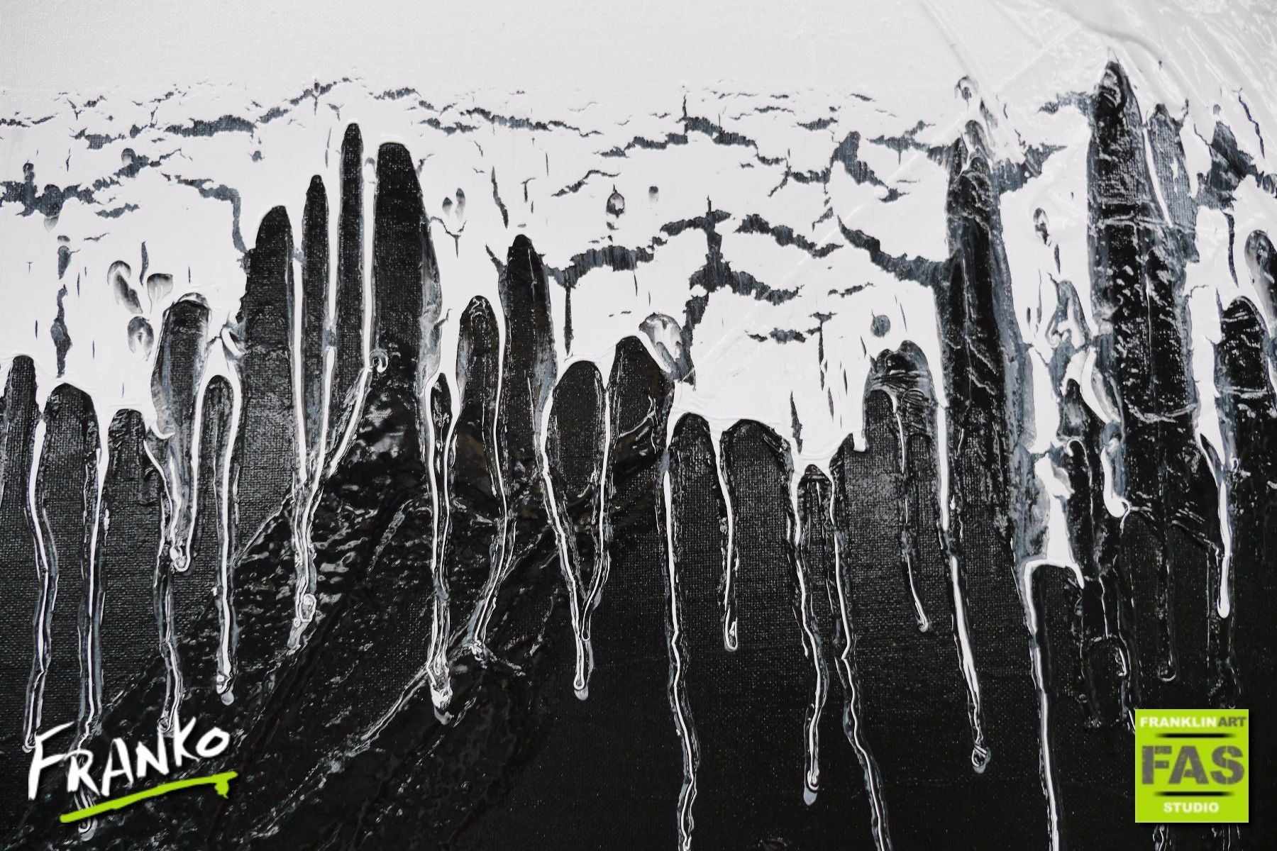 Jellyfish Tango 140cm x 100cm White Black Abstract Painting (SOLD)-abstract-[Franko]-[Artist]-[Australia]-[Painting]-Franklin Art Studio