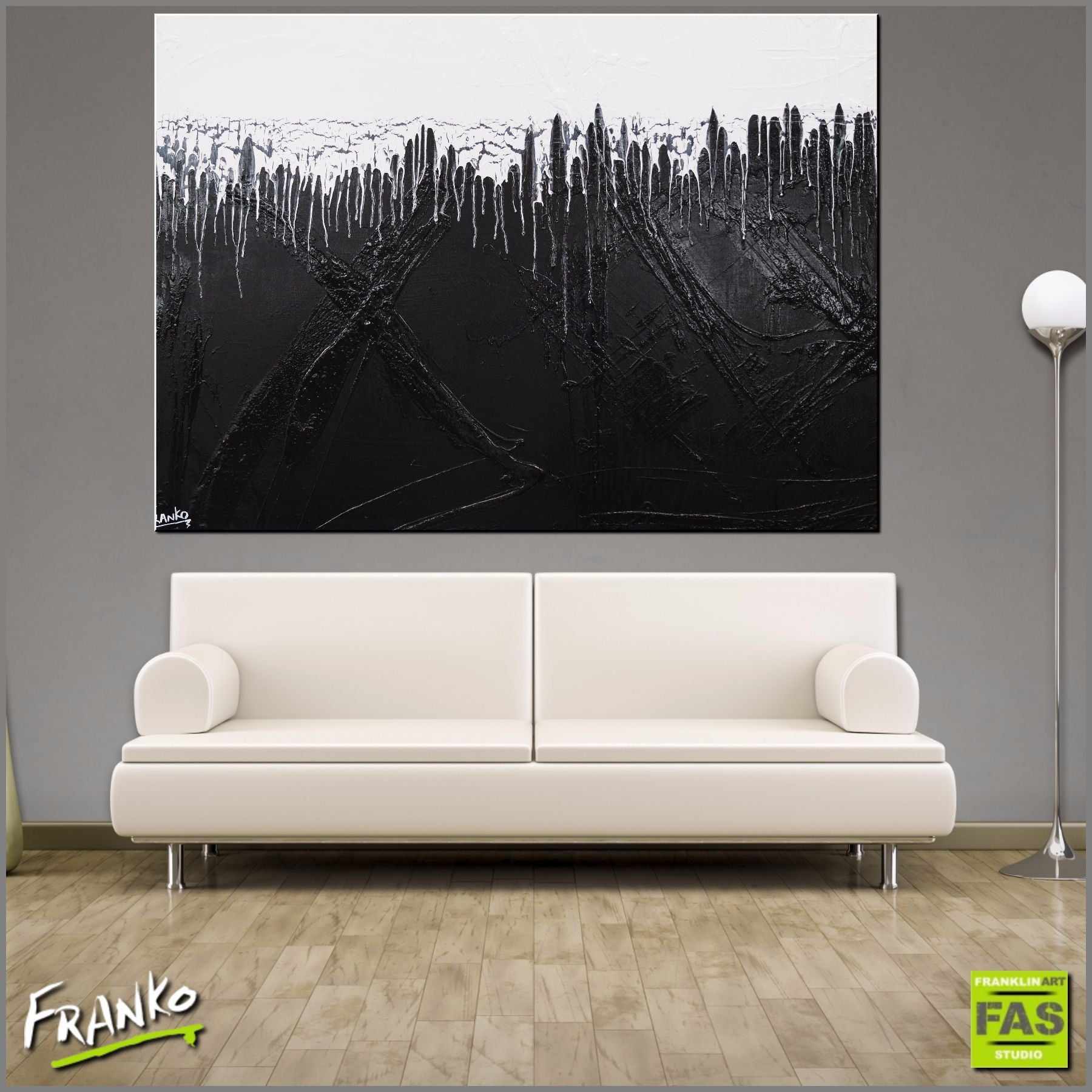 Jellyfish Tango 140cm x 100cm White Black Abstract Painting (SOLD)-abstract-Franko-[Franko]-[huge_art]-[Australia]-Franklin Art Studio