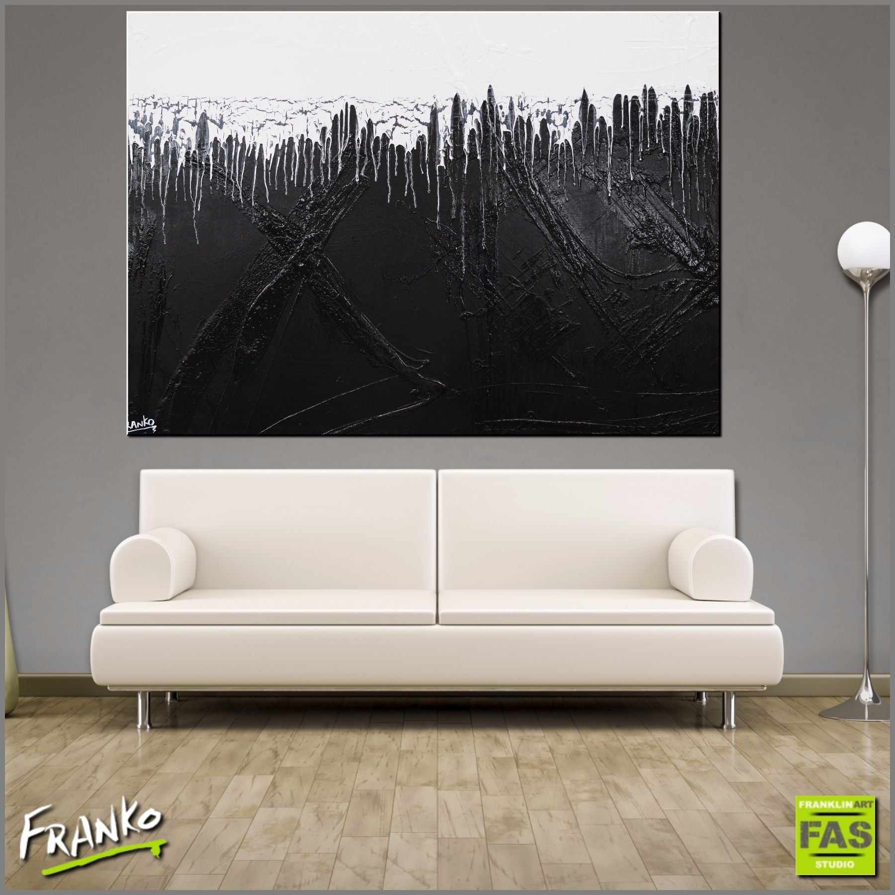 Jellyfish Tango 140cm x 100cm White Black Abstract Painting (SOLD)-abstract-Franko-[huge]-[Australian]-[best Selling]-Franklin Art Studio