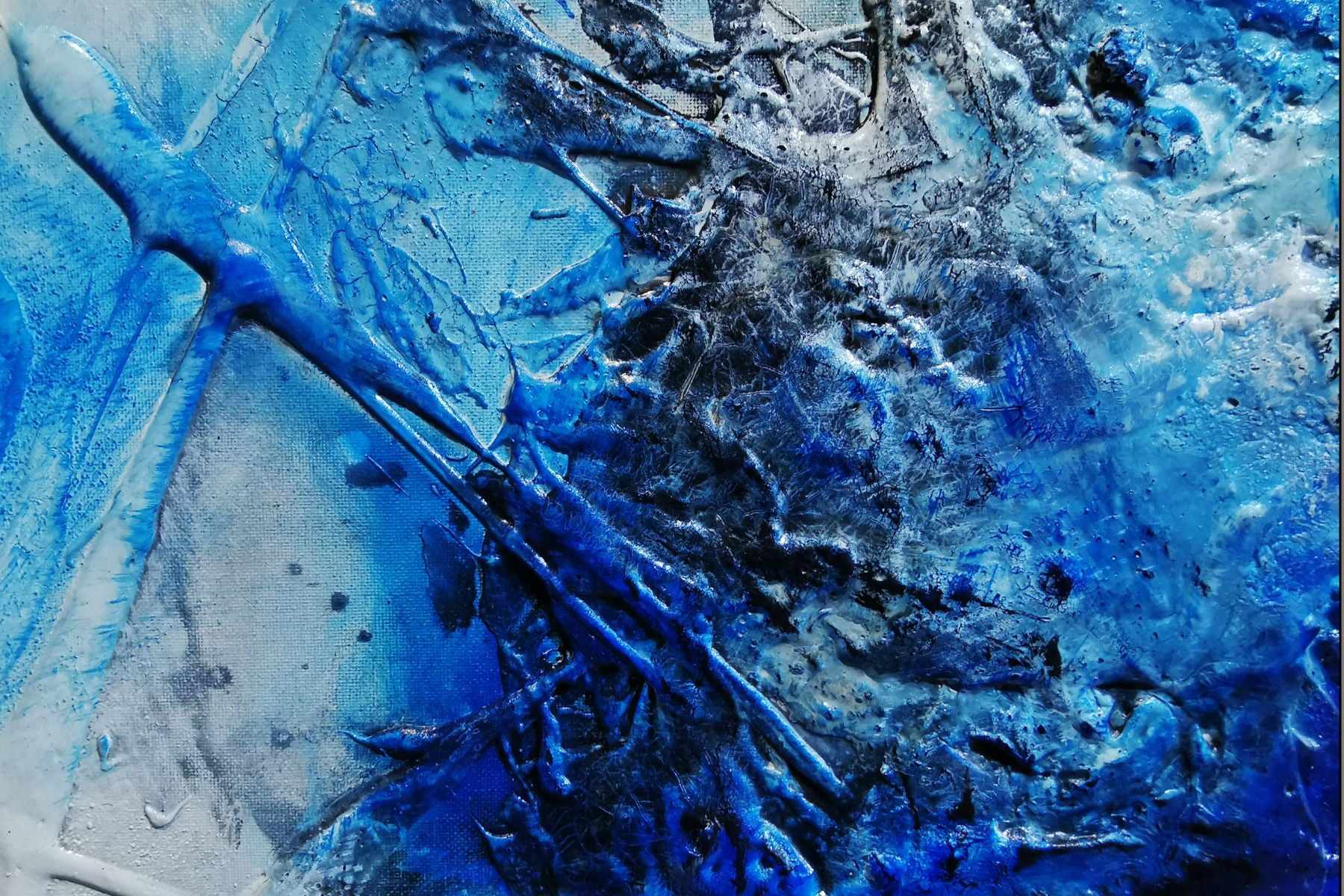 Jetted Atmosphere 160cm x 60cm Blue White Textured Abstract Painting