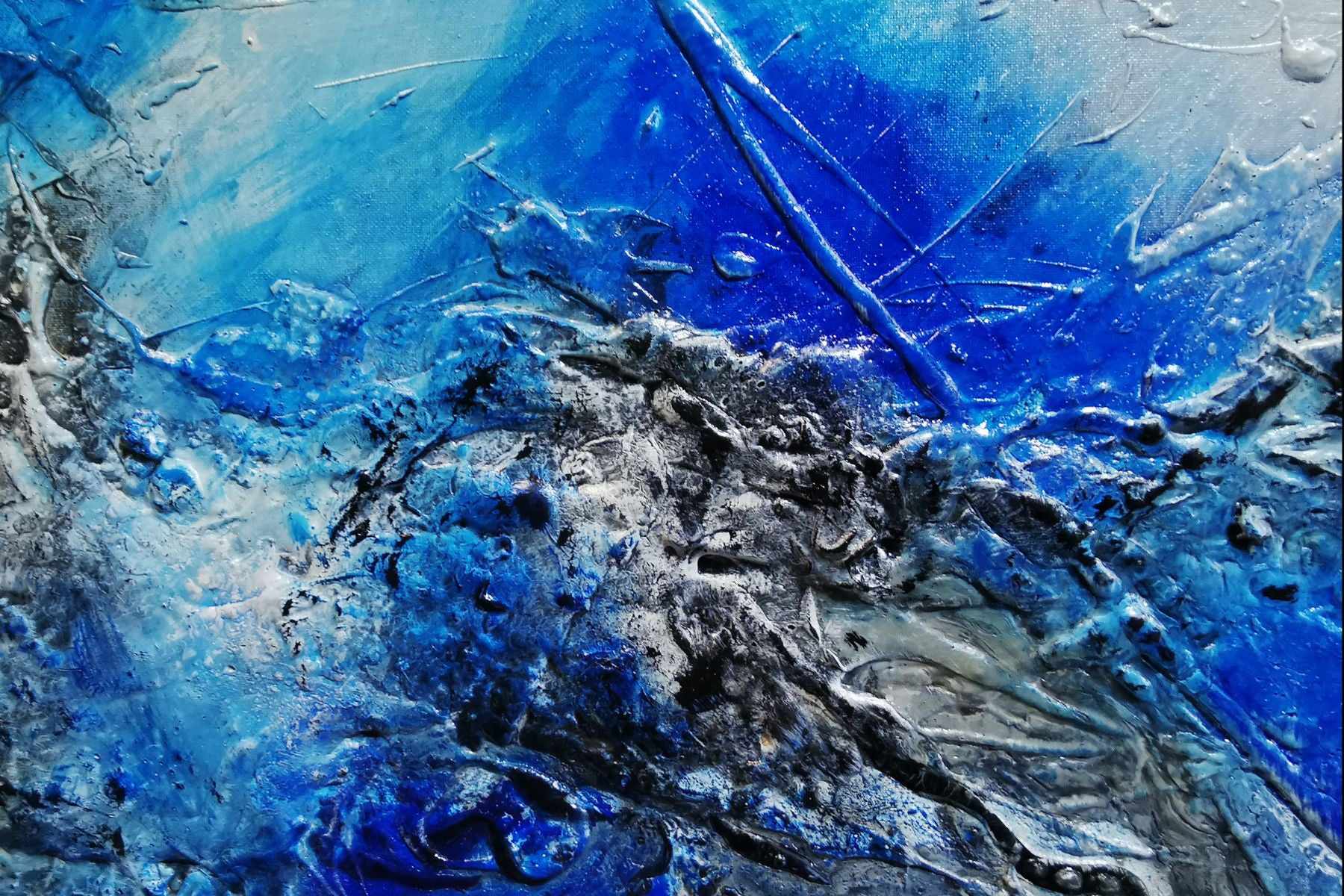 Jetted Atmosphere 160cm x 60cm Blue White Textured Abstract Painting