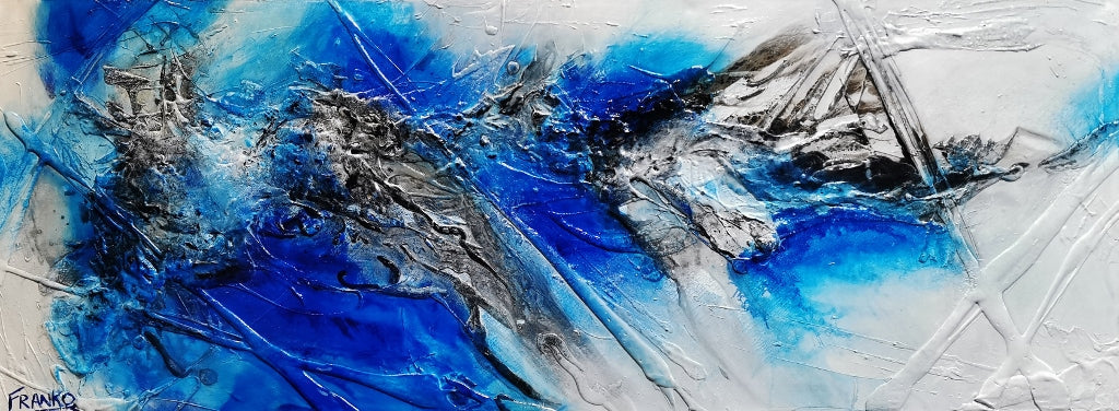 Jetted Atmosphere 160cm x 60cm Blue White Textured Abstract Painting-Abstract-Franko-[Franko]-[Australia_Art]-[Art_Lovers_Australia]-Franklin Art Studio