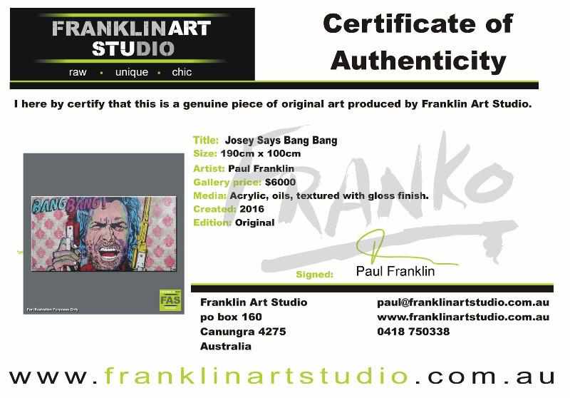 Josey Says Bang Bang 190cm x 100cm Josey Wales Concrete Base Pop Art Painting (SOLD)-concrete-Franko-[franko_art]-[beautiful_Art]-[The_Block]-Franklin Art Studio