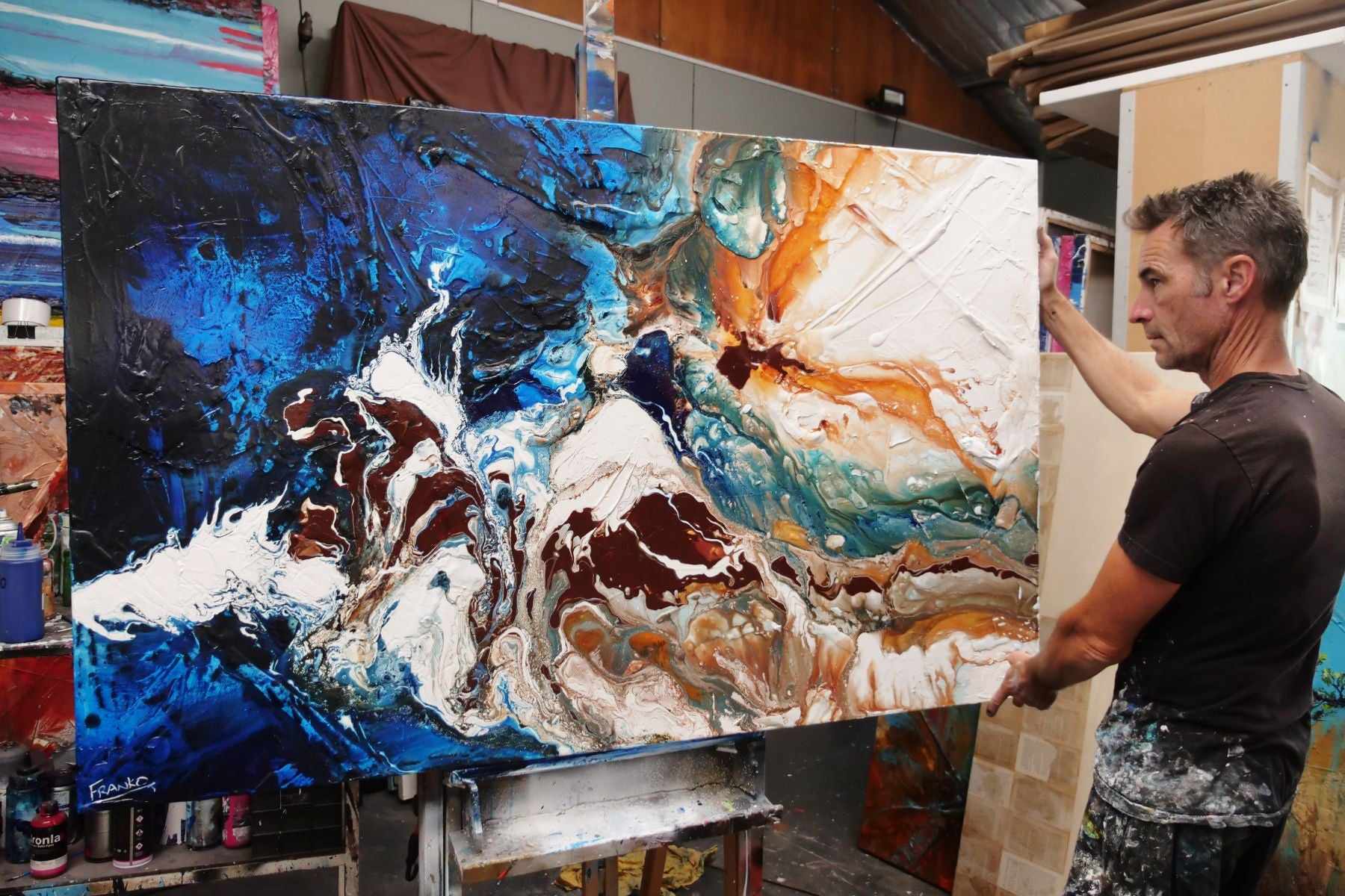 Journey 160cm x 100cm Blue White Textured Abstract Painting (SOLD)-Abstract-[Franko Artist]-[Gold Coast]-[Brisbane]-[Huge]-Franklin Art Studio