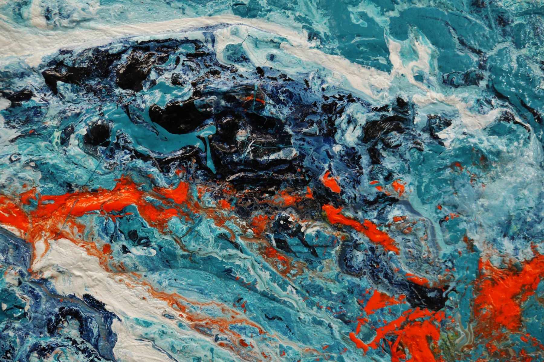 Jungle Rush 190cm x 100cm Blue Orange Textured Abstract Painting (SOLD)