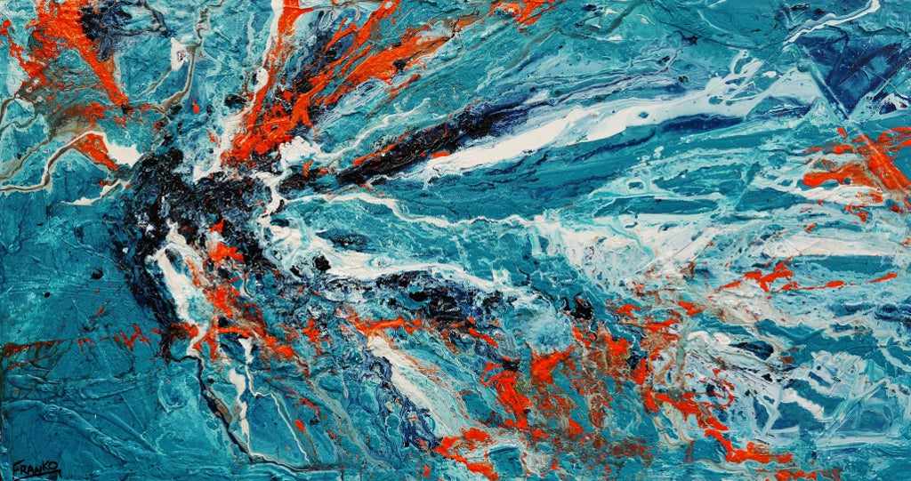 Jungle Rush 190cm x 100cm Blue Orange Textured Abstract Painting (SOLD)-Abstract-Franko-[Franko]-[Australia_Art]-[Art_Lovers_Australia]-Franklin Art Studio