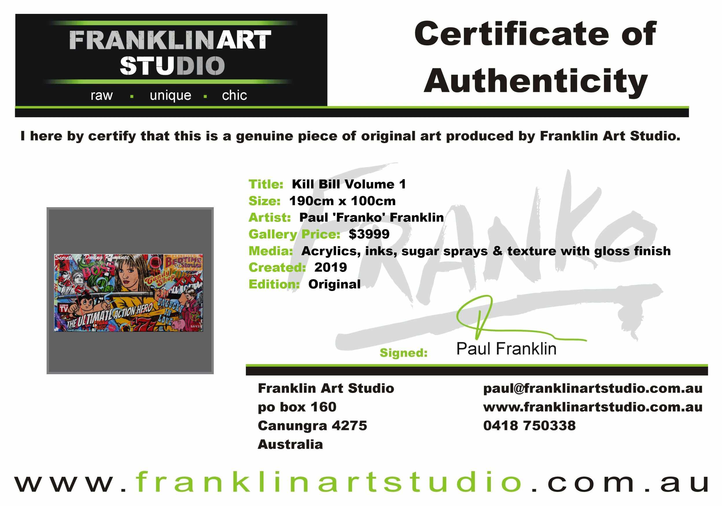 Kill Bill Volume 1 190cm x 100cm The Bride Textured Urban Pop Art Painting (SOLD)-urban pop-Franko-[franko_art]-[beautiful_Art]-[The_Block]-Franklin Art Studio
