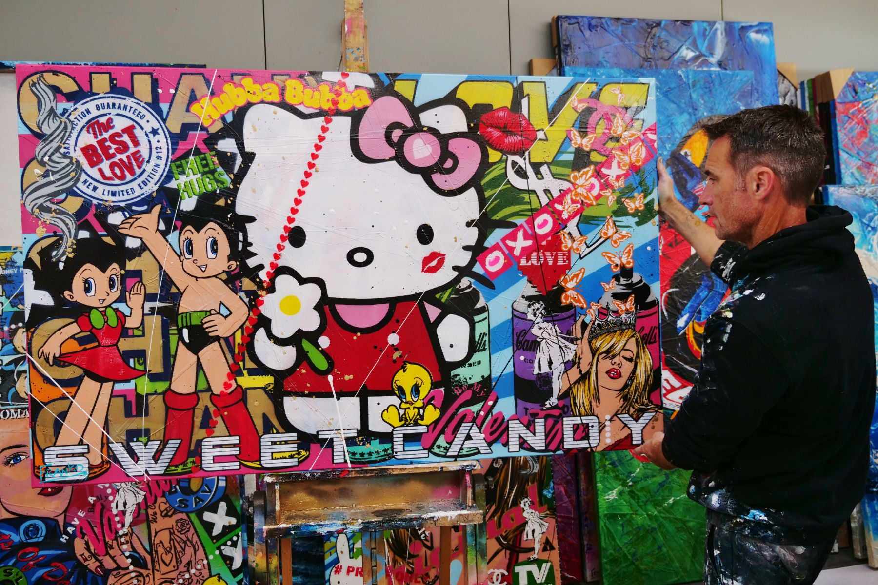 Kitty Candy 160cm x 100cm Hello Kitty Textured Urban Pop Art Painting (SOLD)-Urban Pop Art-Franko-[franko_artist]-[Art]-[interior_design]-Franklin Art Studio