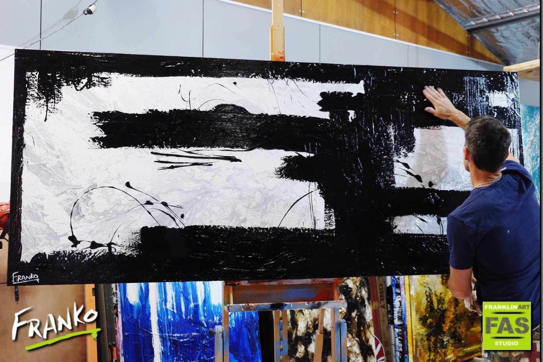 Kline Klarity 240cm x 100cm Black White Abstract Painting (SOLD)-abstract-[Franko Artist]-[Gold Coast]-[Brisbane]-[Huge]-Franklin Art Studio