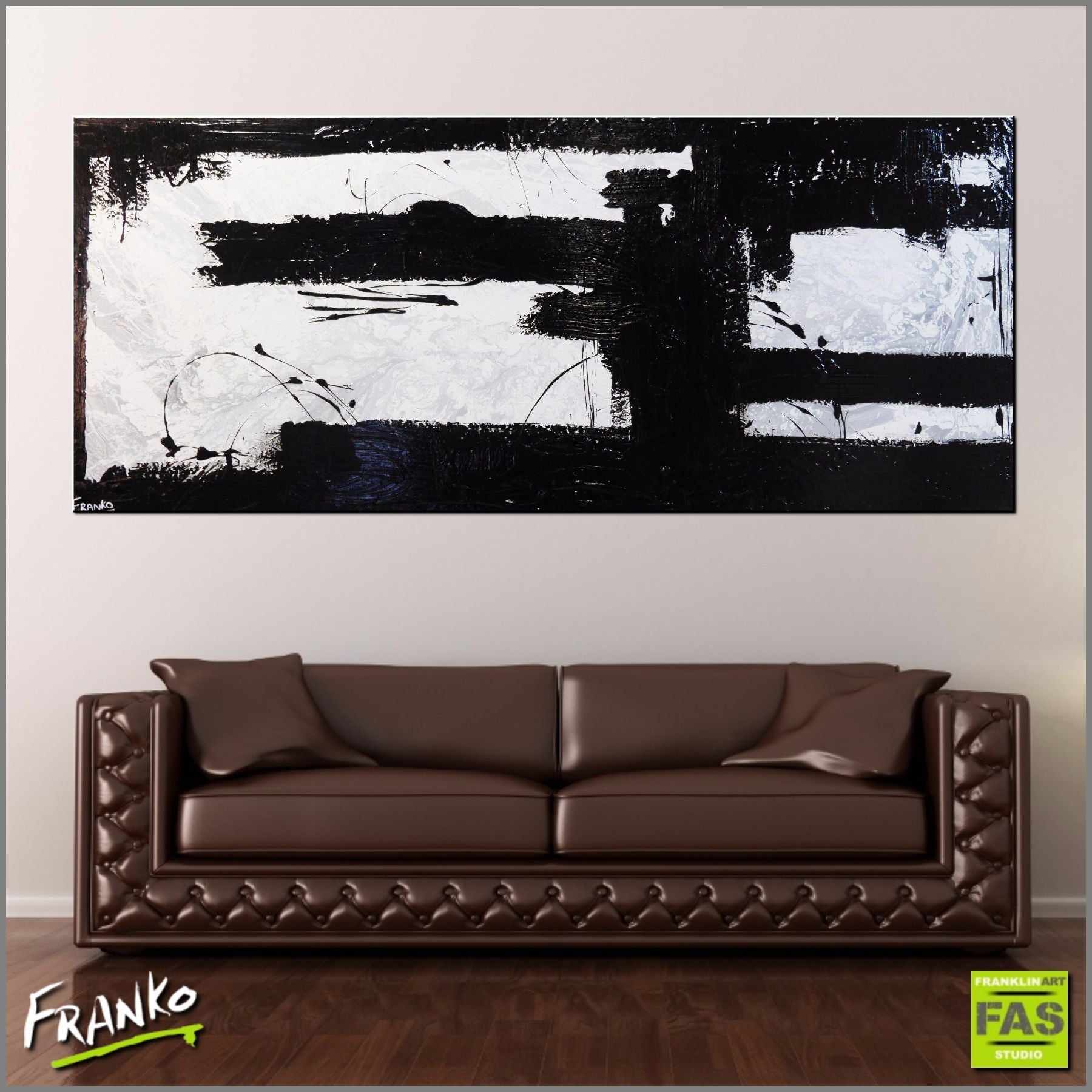 Kline Klarity 240cm x 100cm Black White Abstract Painting (SOLD)-abstract-Franko-[huge]-[Australian]-[best Selling]-Franklin Art Studio