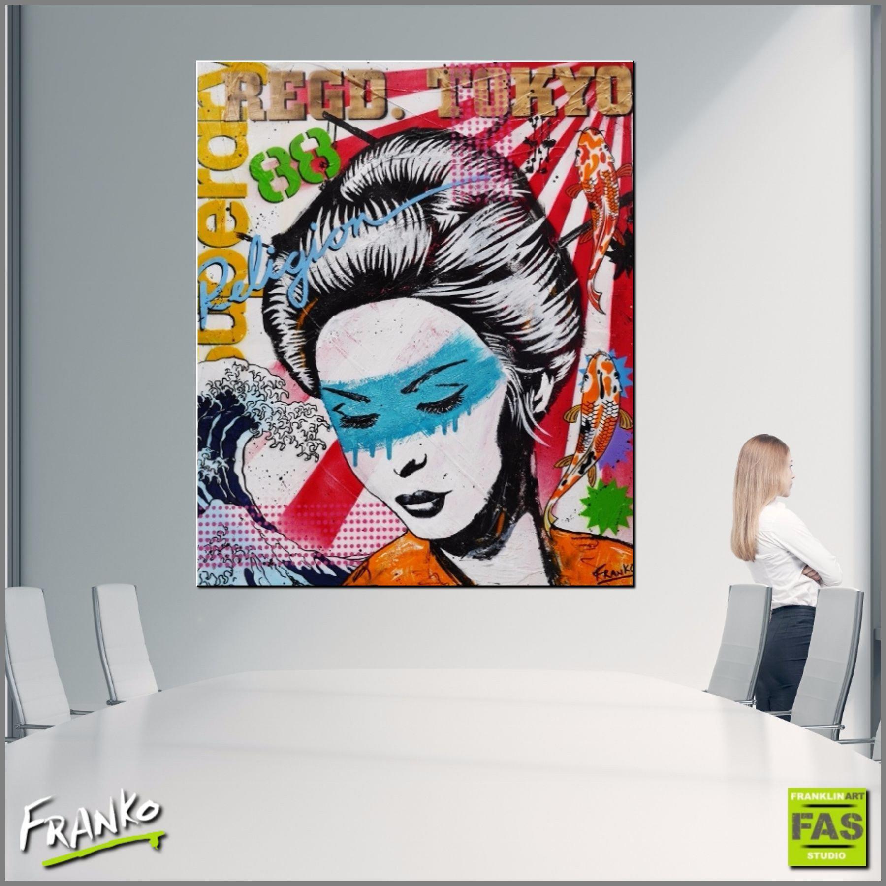 Koi Geisha 120cm x 100cm Geisha Pop Art Painting (SOLD)-urban pop-Franko-[Franko]-[huge_art]-[Australia]-Franklin Art Studio
