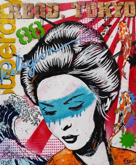 Koi Geisha 120cm x 100cm Geisha Pop Art Painting (SOLD)-urban pop-Franko-[Franko]-[Australia_Art]-[Art_Lovers_Australia]-Franklin Art Studio